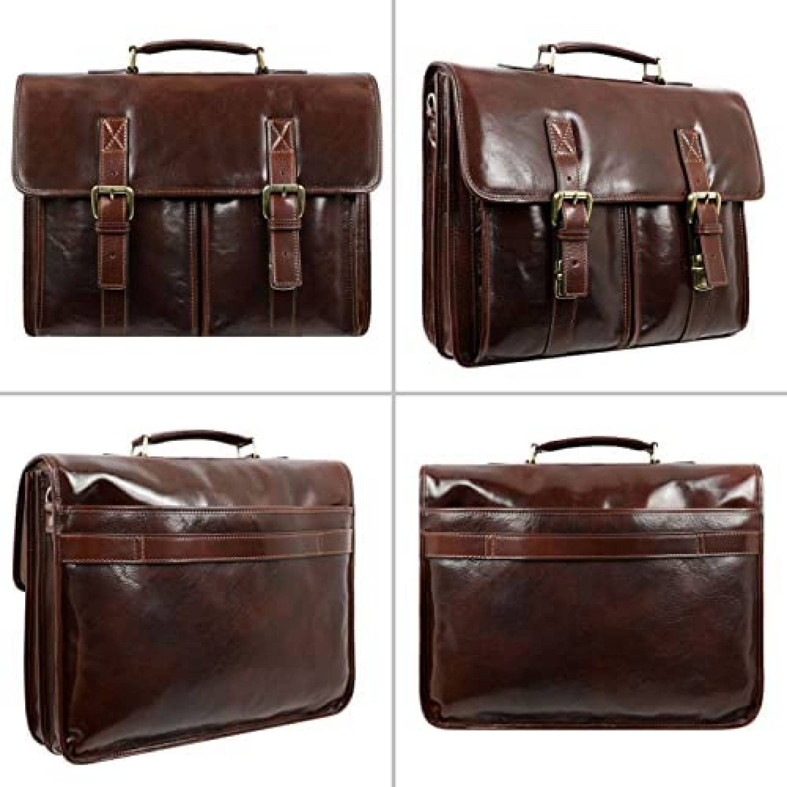 Maletin Time Resistance De Cuero Para Hombre Laptop -Cafe