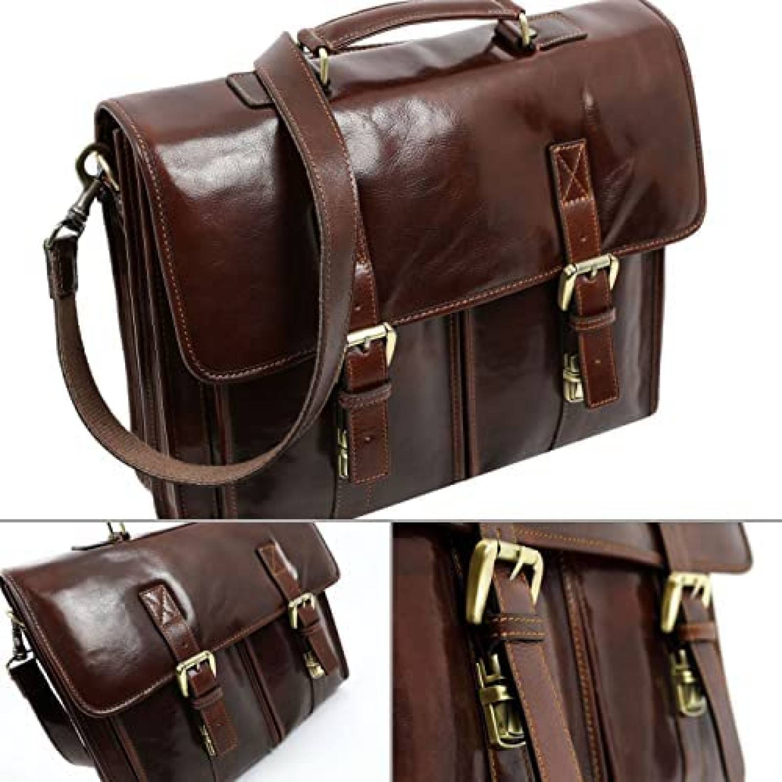 Maletin Time Resistance De Cuero Para Hombre Laptop -Cafe