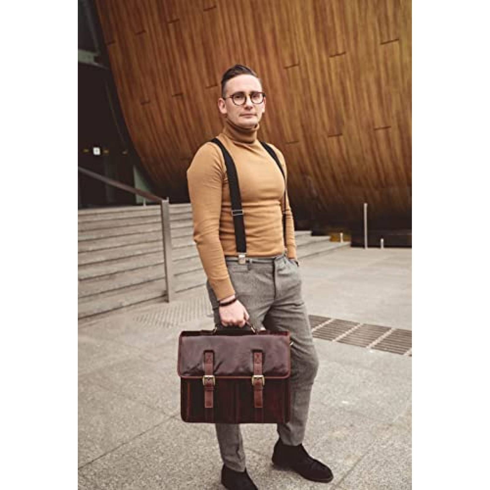 Maletin Time Resistance De Cuero Para Hombre Laptop -Cafe