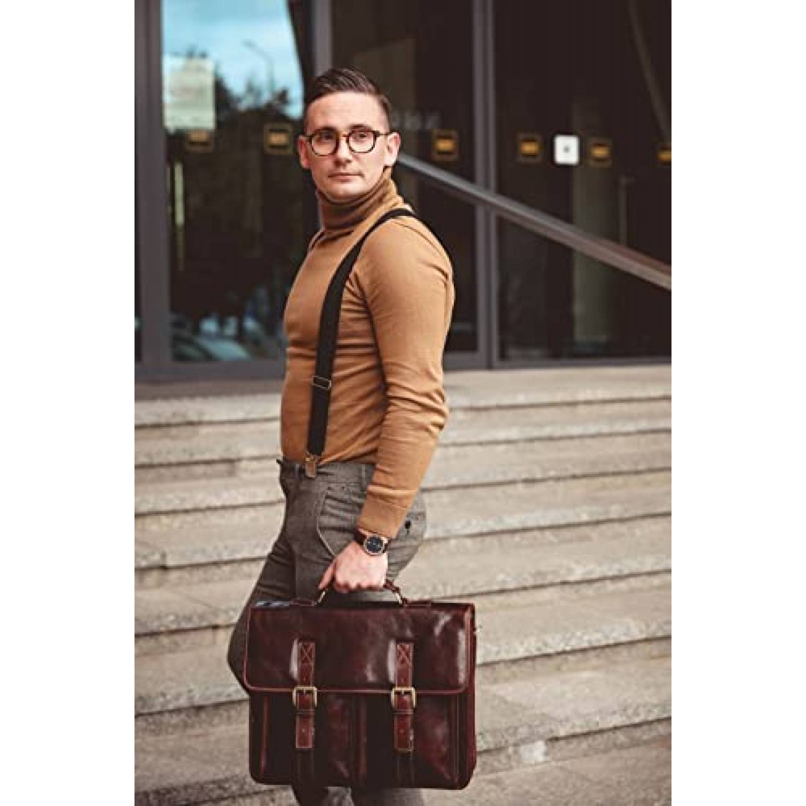 Maletin Time Resistance De Cuero Para Hombre Laptop -Cafe