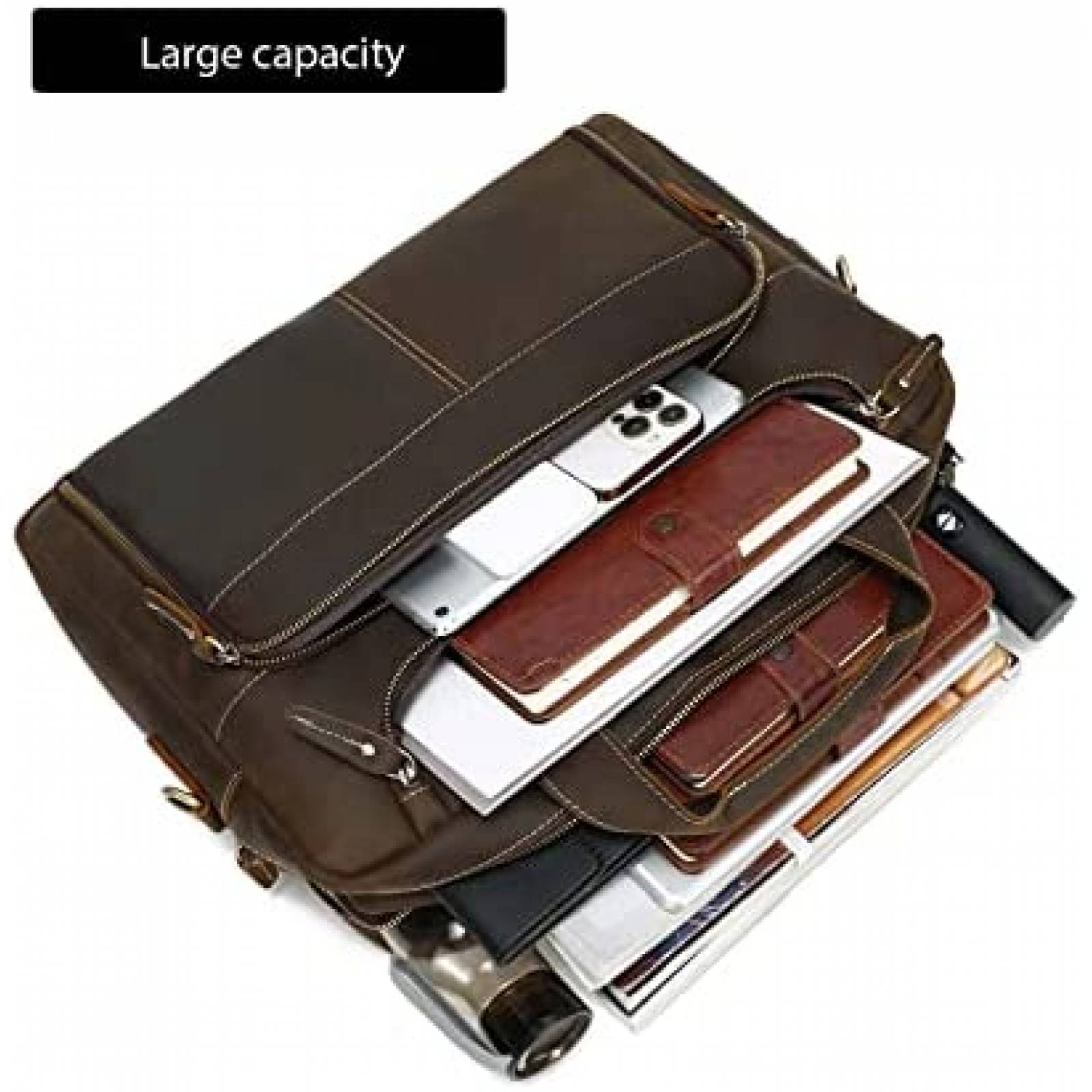 Maletin Lannsyne De Cuero Para Hombre Laptop 17'' -Cafe