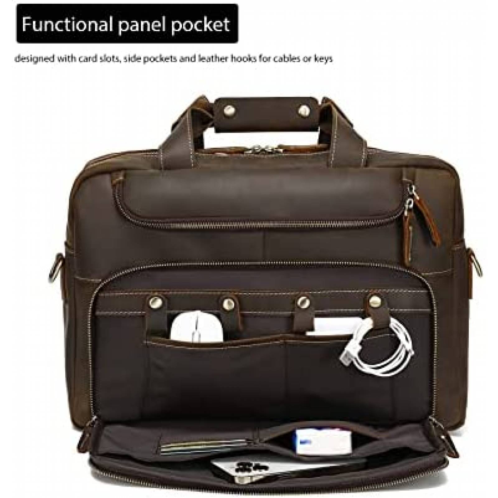 Maletin Lannsyne De Cuero Para Hombre Laptop 17'' -Cafe