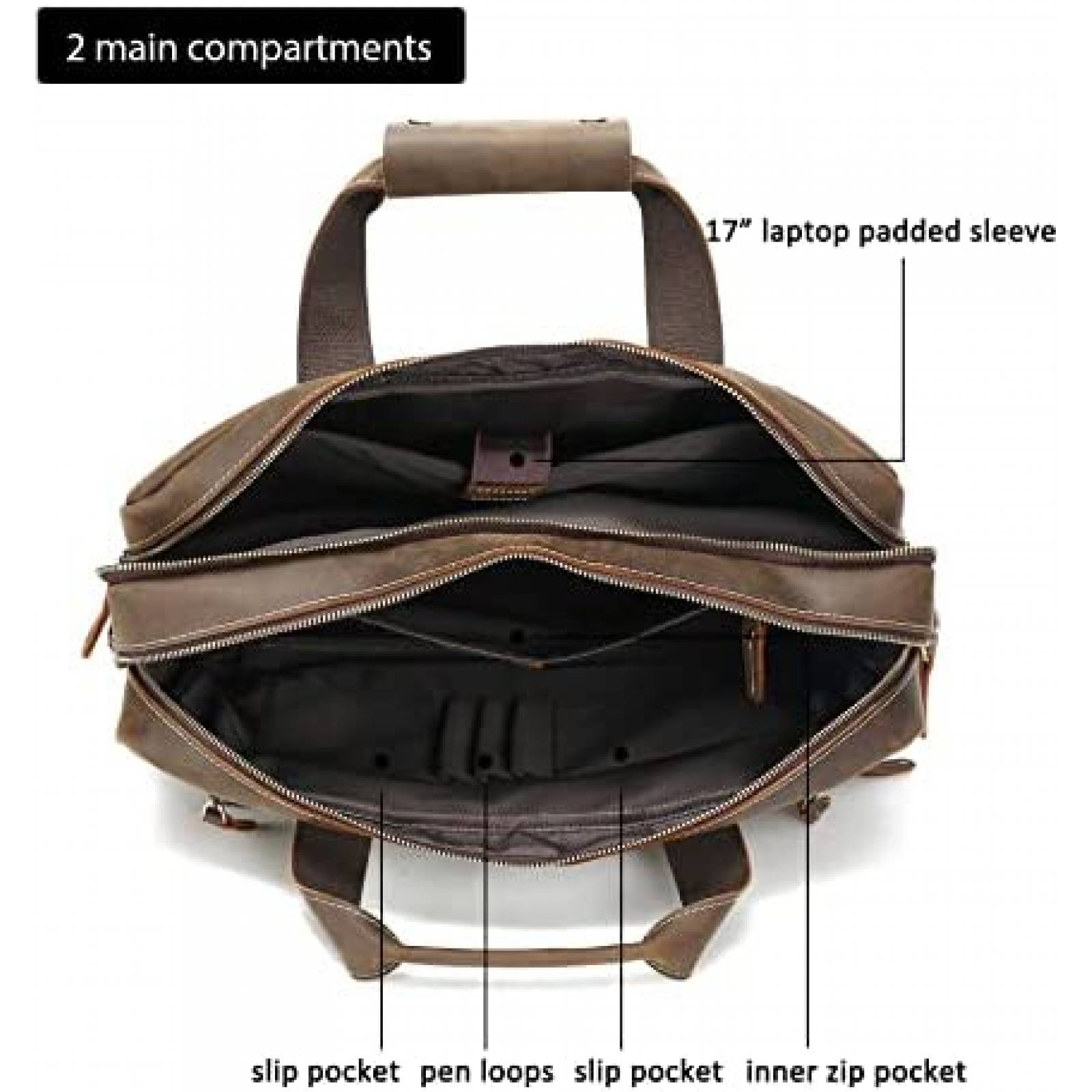 Maletin Lannsyne De Cuero Para Hombre Laptop 17'' -Cafe