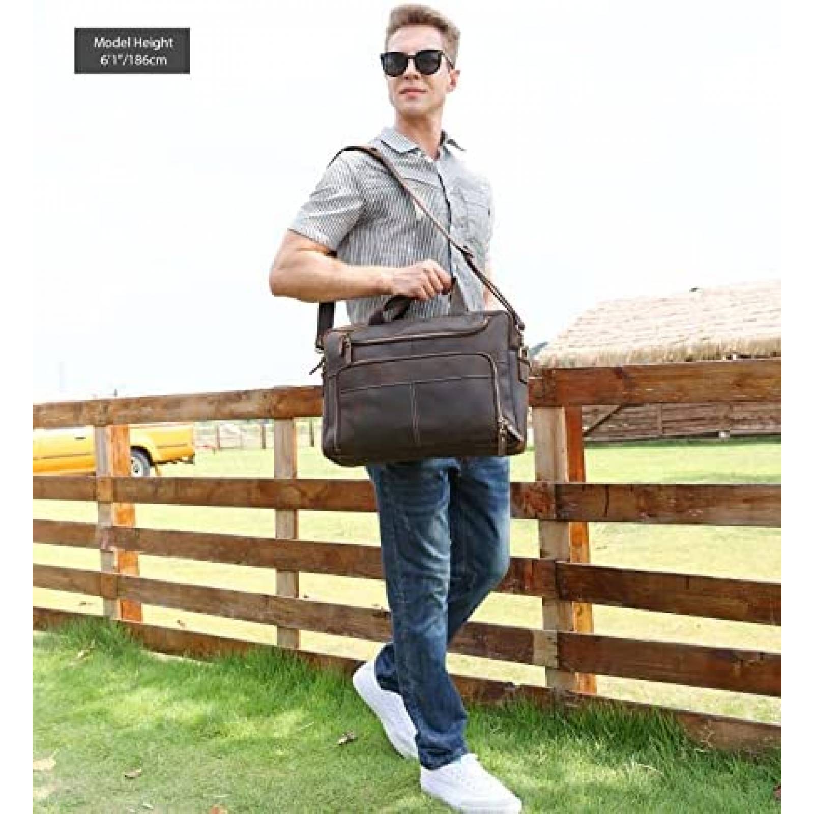 Maletin Lannsyne De Cuero Para Hombre Laptop 17'' -Cafe