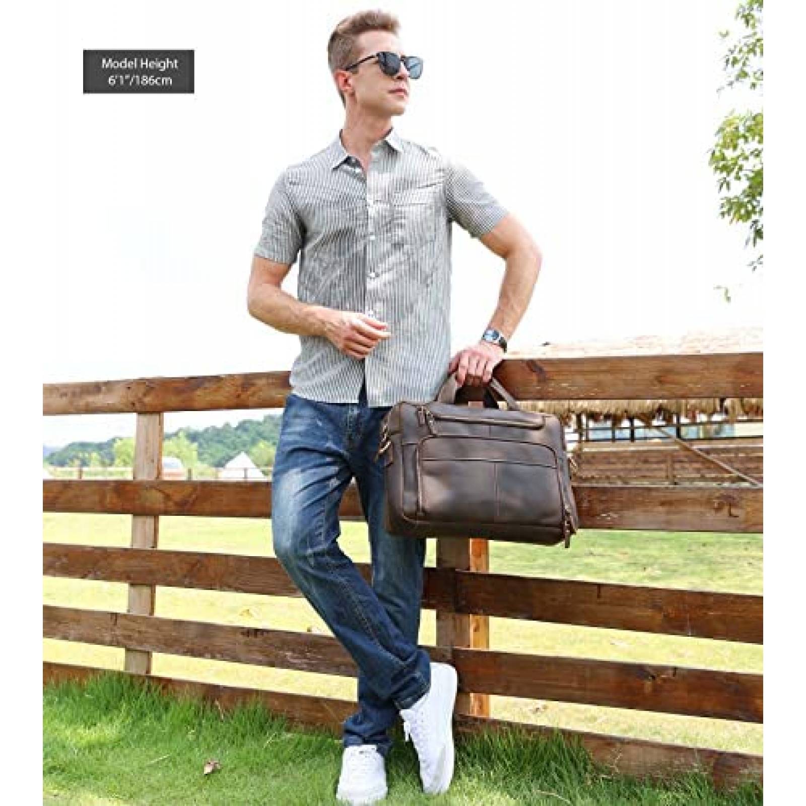 Maletin Lannsyne De Cuero Para Hombre Laptop 17'' -Cafe