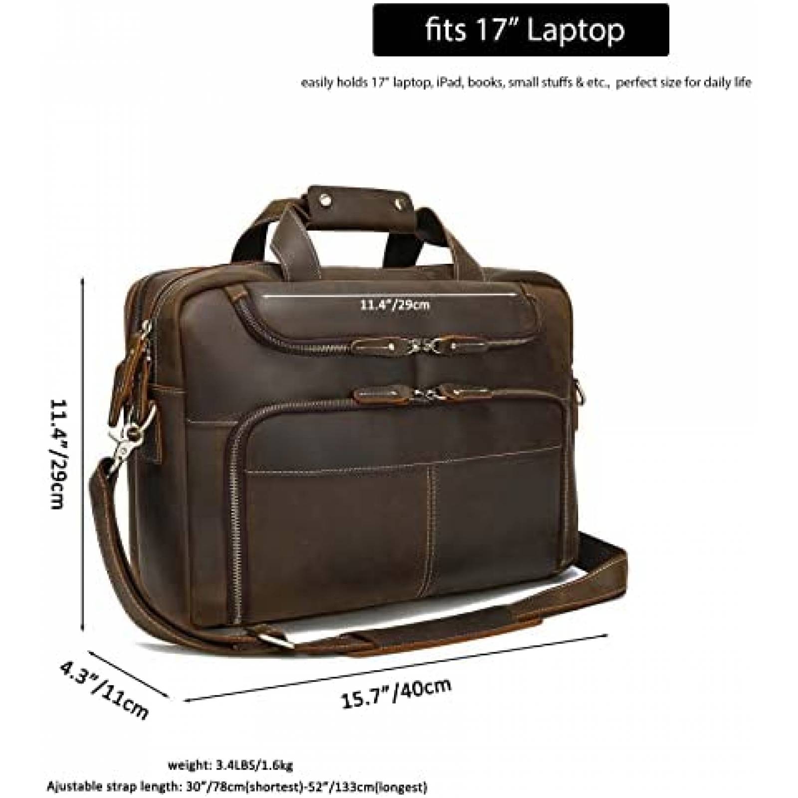 Maletin Lannsyne De Cuero Para Hombre Laptop 17'' -Cafe