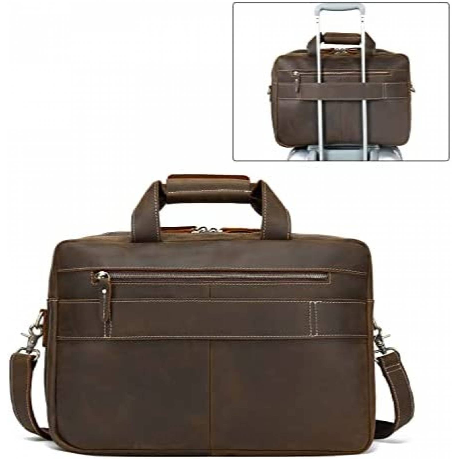 Maletin Lannsyne De Cuero Para Hombre Laptop 17'' -Cafe