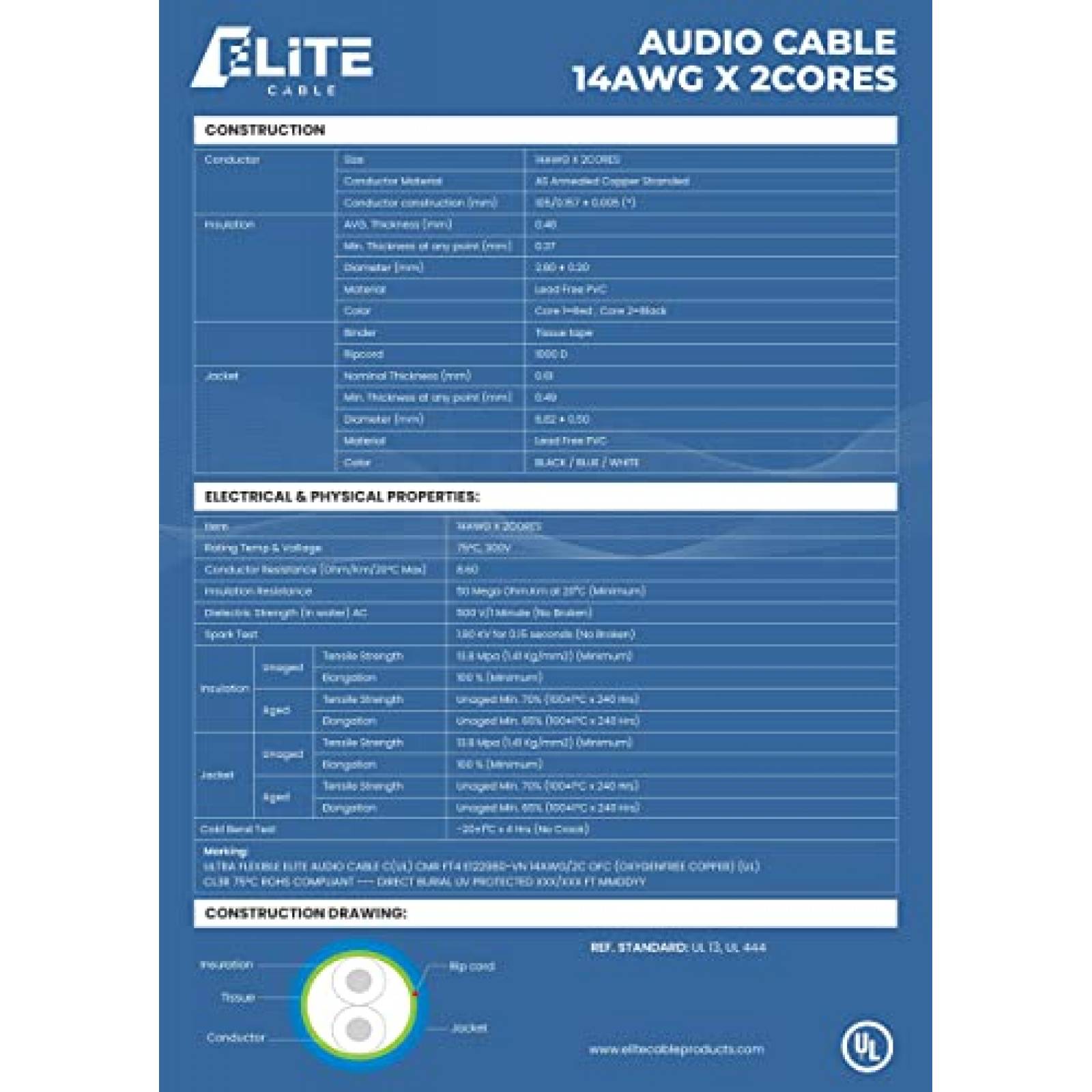 Cable para Bocina Elite Exterior 14AWG/2 Conductores 152m -N