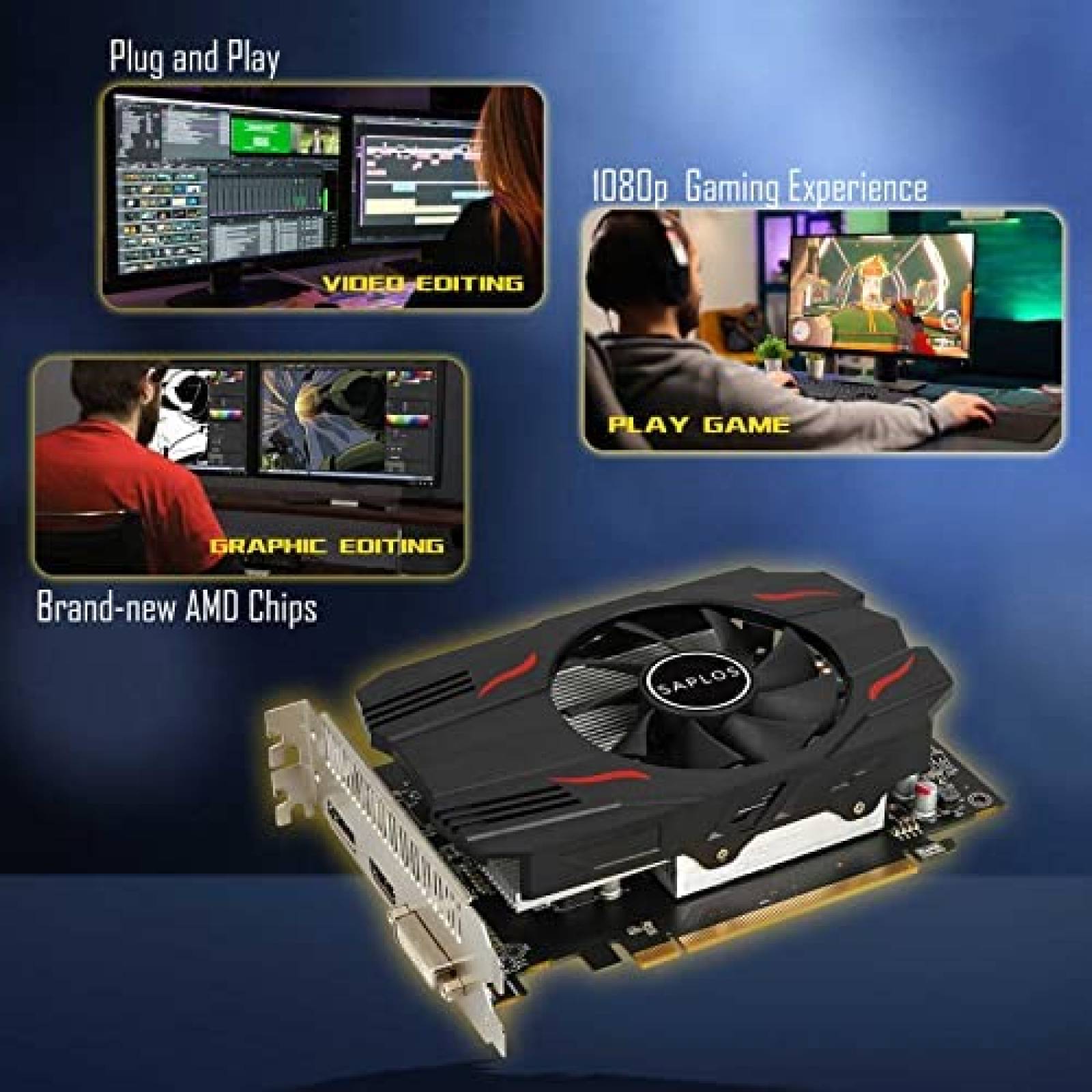 Tarjeta Grafica QTHREE AMD Radeon RX 550 4GB GDDR5 -Negro