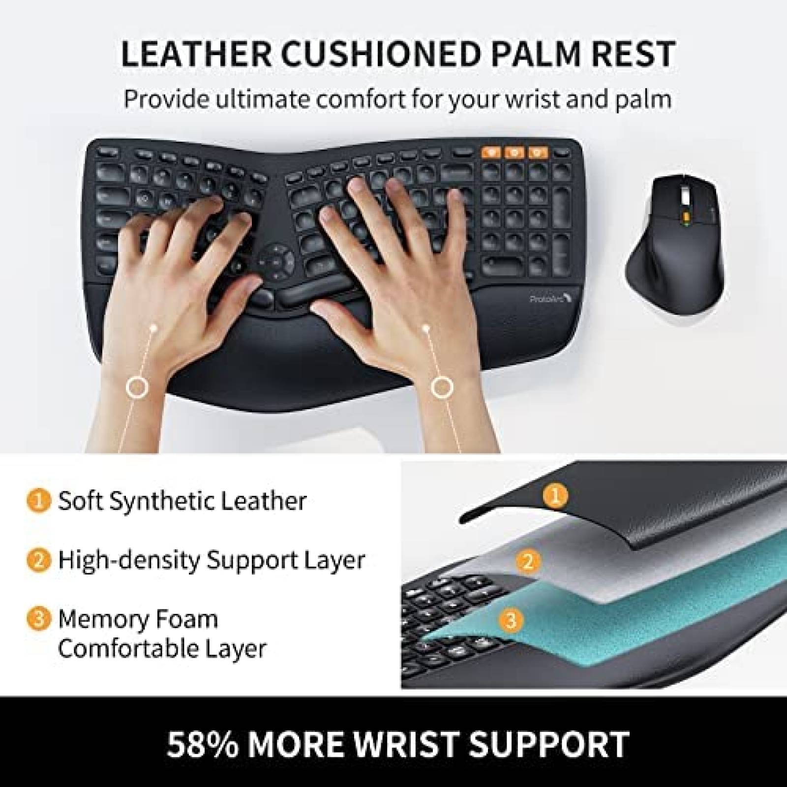 Teclado Y Mouse Gamer PROTOARC Inalambrico Ergonomico -Negro