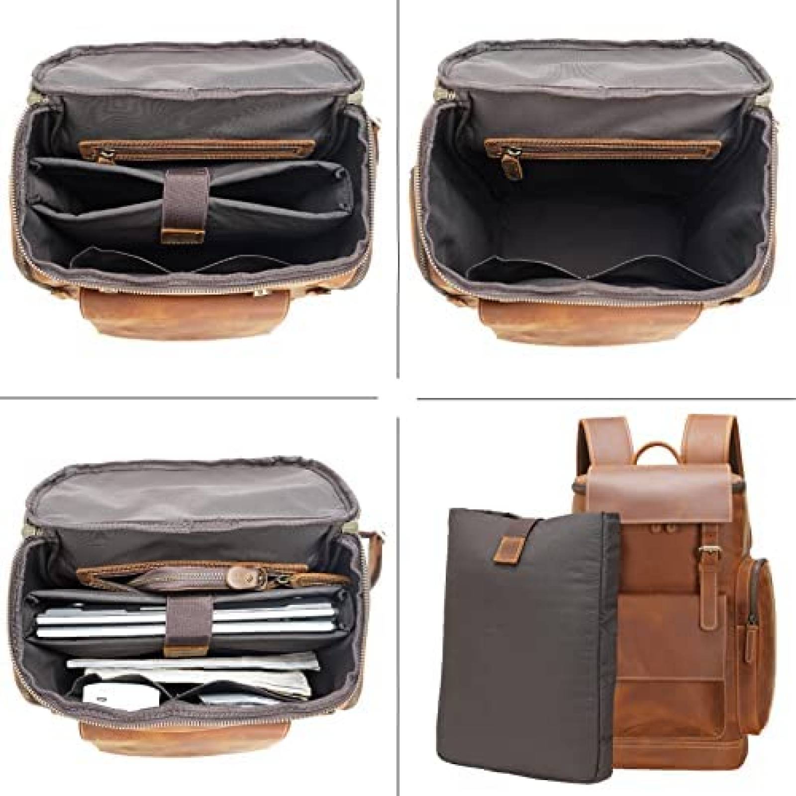 JOYIR Mochila De Cuero De Grano Completo Para Hombres 15.6 Pulgadas, Bolsa Para Computadora Portátil, Estilo Vintage, Senderismo, Viajes, Oficina, Trabajo, Mochila, Marrón, Mochilas De Viaje