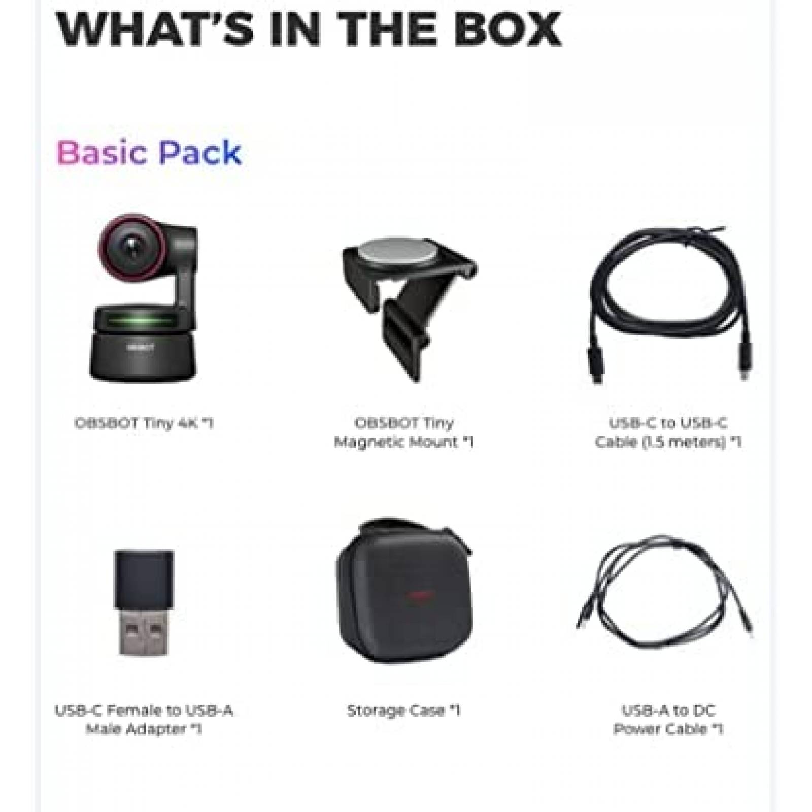 Webcam OBSBOT Tiny 4K HDR Con Zoom 1080P Microfono -Negro