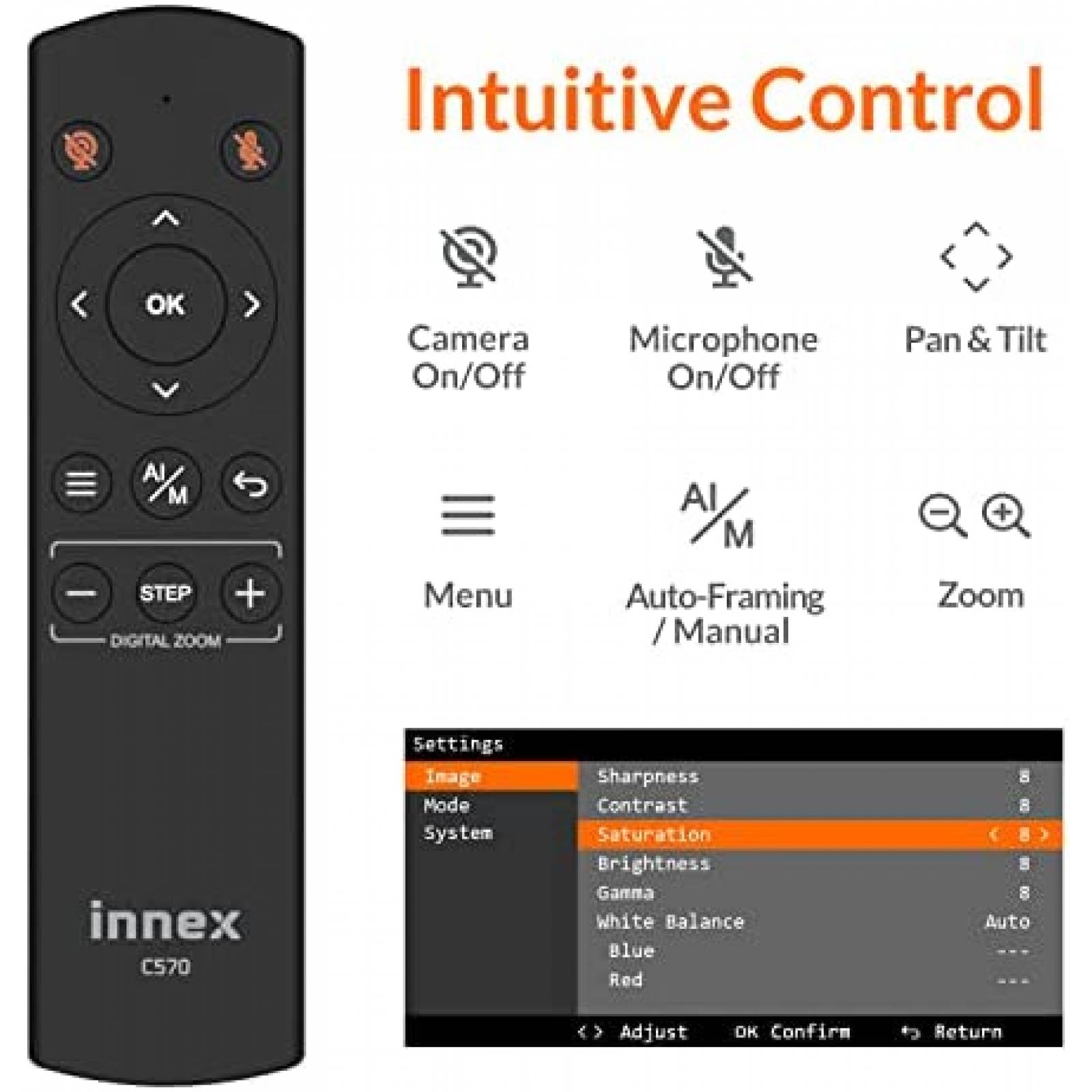 Webcam Innex Zoom optico 1080P HD USB+Accesorio -Negro
