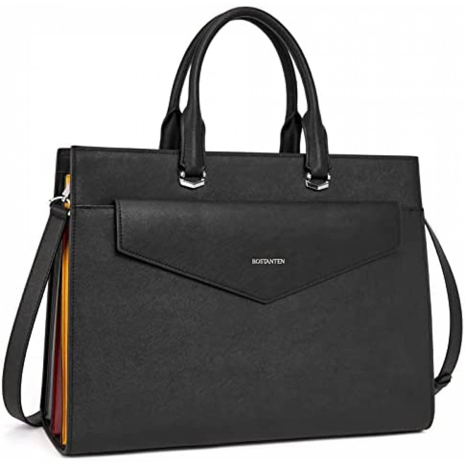 Maletin BOSTANTEN De Cuero Para Mujer Laptop 15.6 -Negro