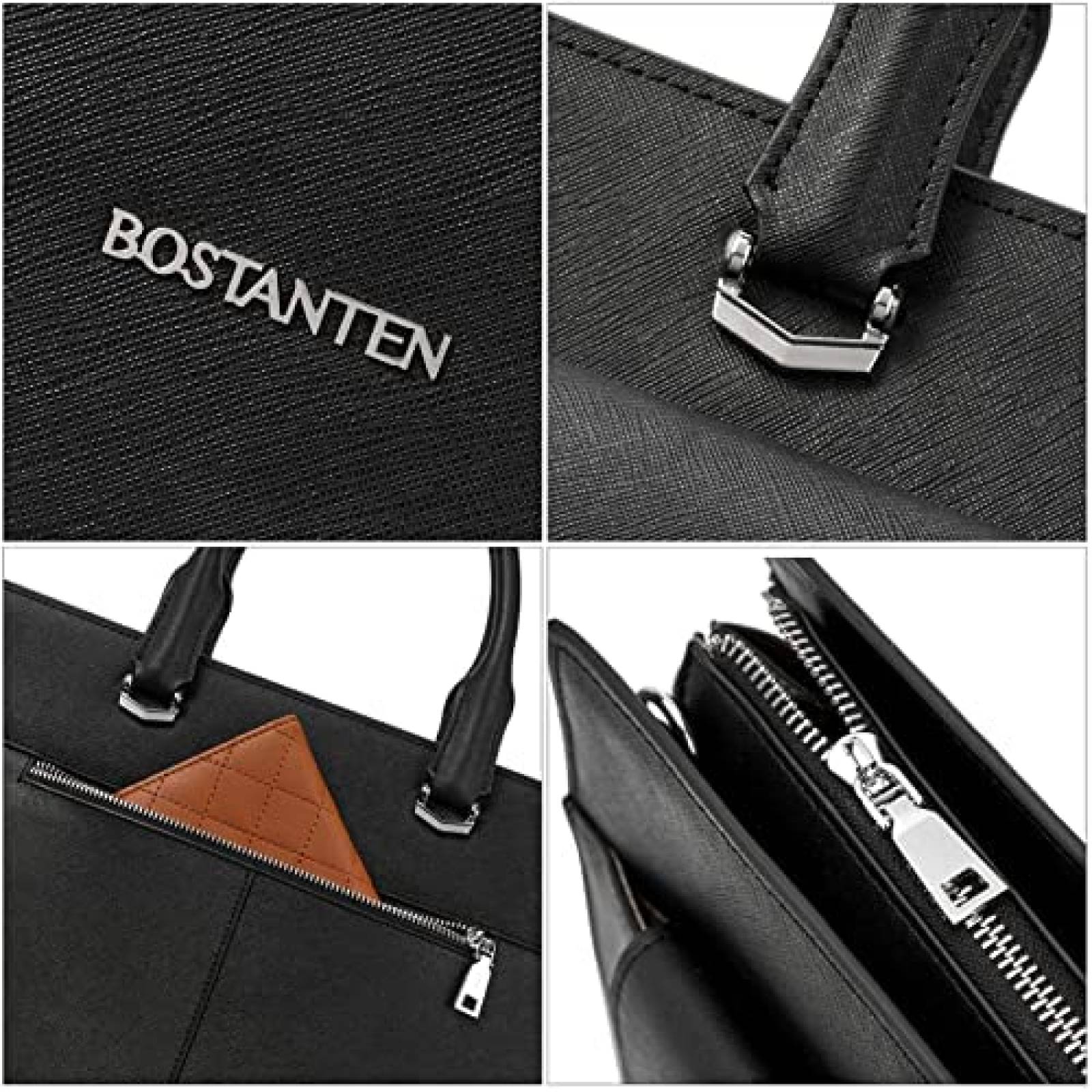 Maletin BOSTANTEN De Cuero Para Mujer Laptop 15.6 -Negro