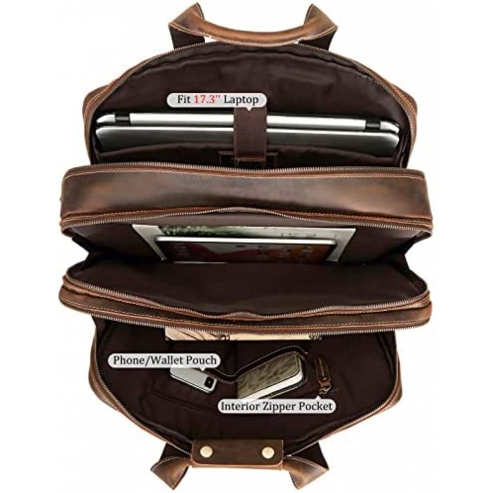 Maletin POLARE De Cuero Para Hombre Laptop 17'' -Cafe