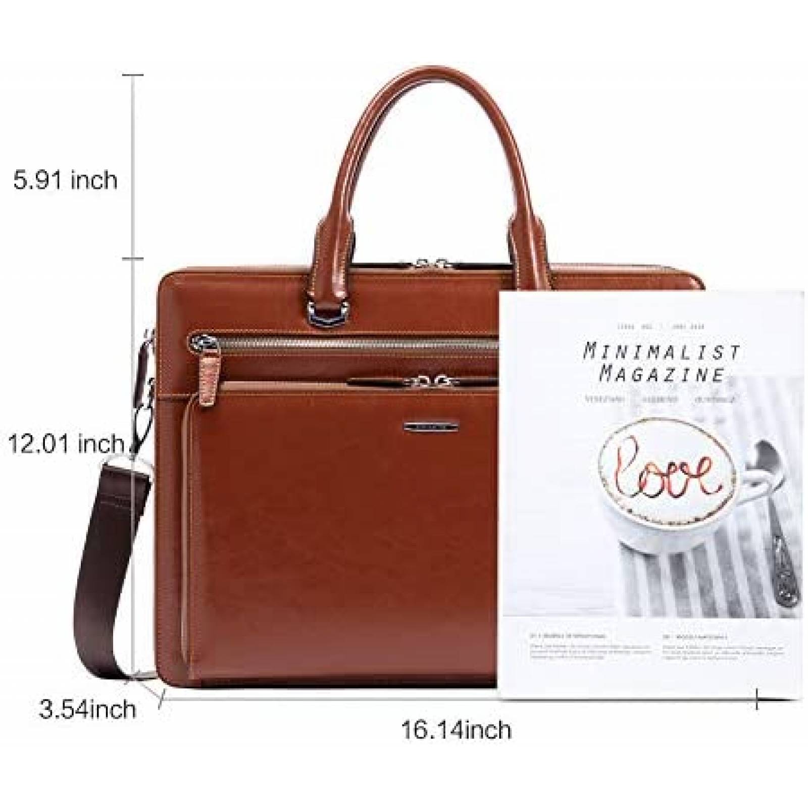 Maletin para Laptop BOSTANTEN de Piel hasta 15.6'' -Cafe