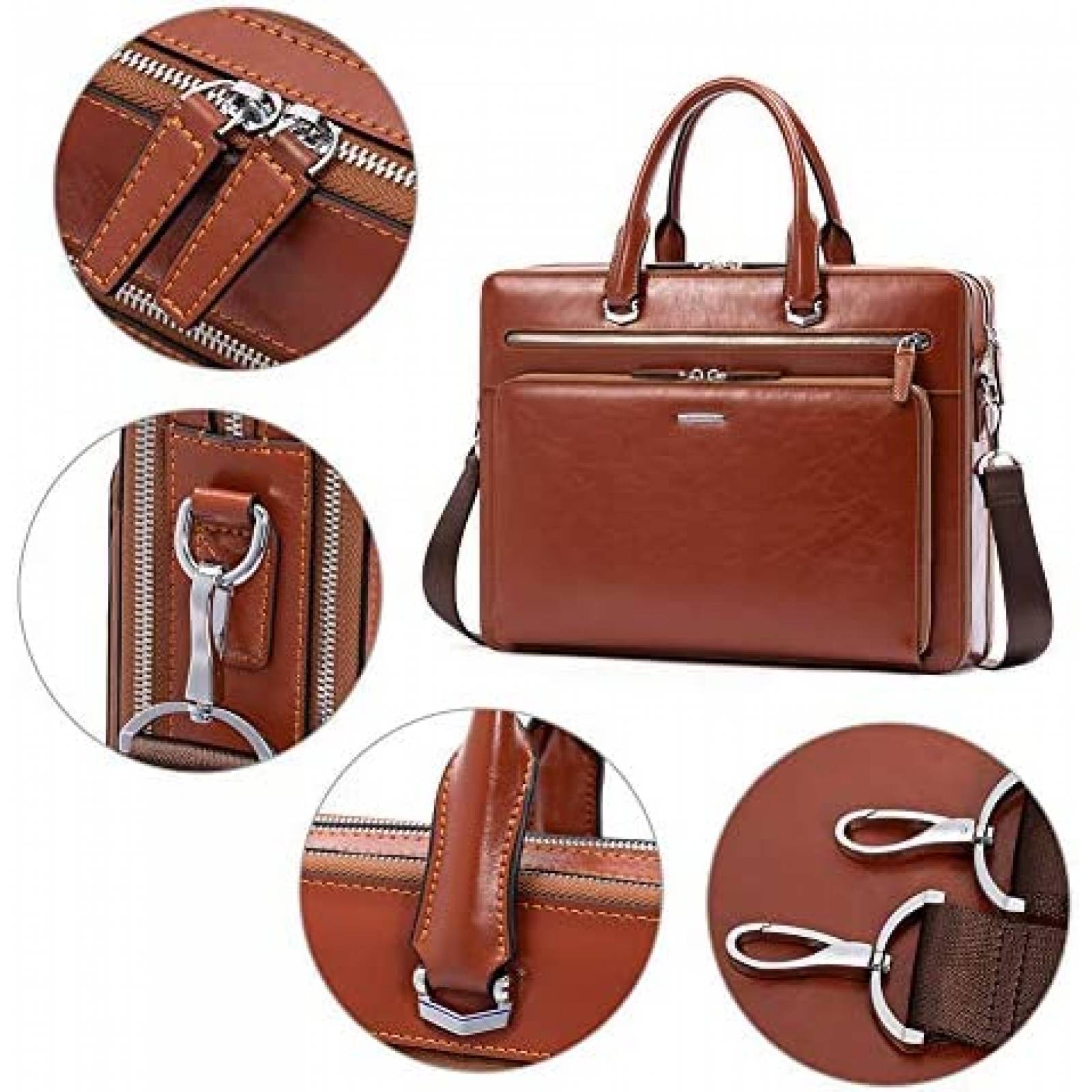 Maletin para Laptop BOSTANTEN de Piel hasta 15.6'' -Cafe