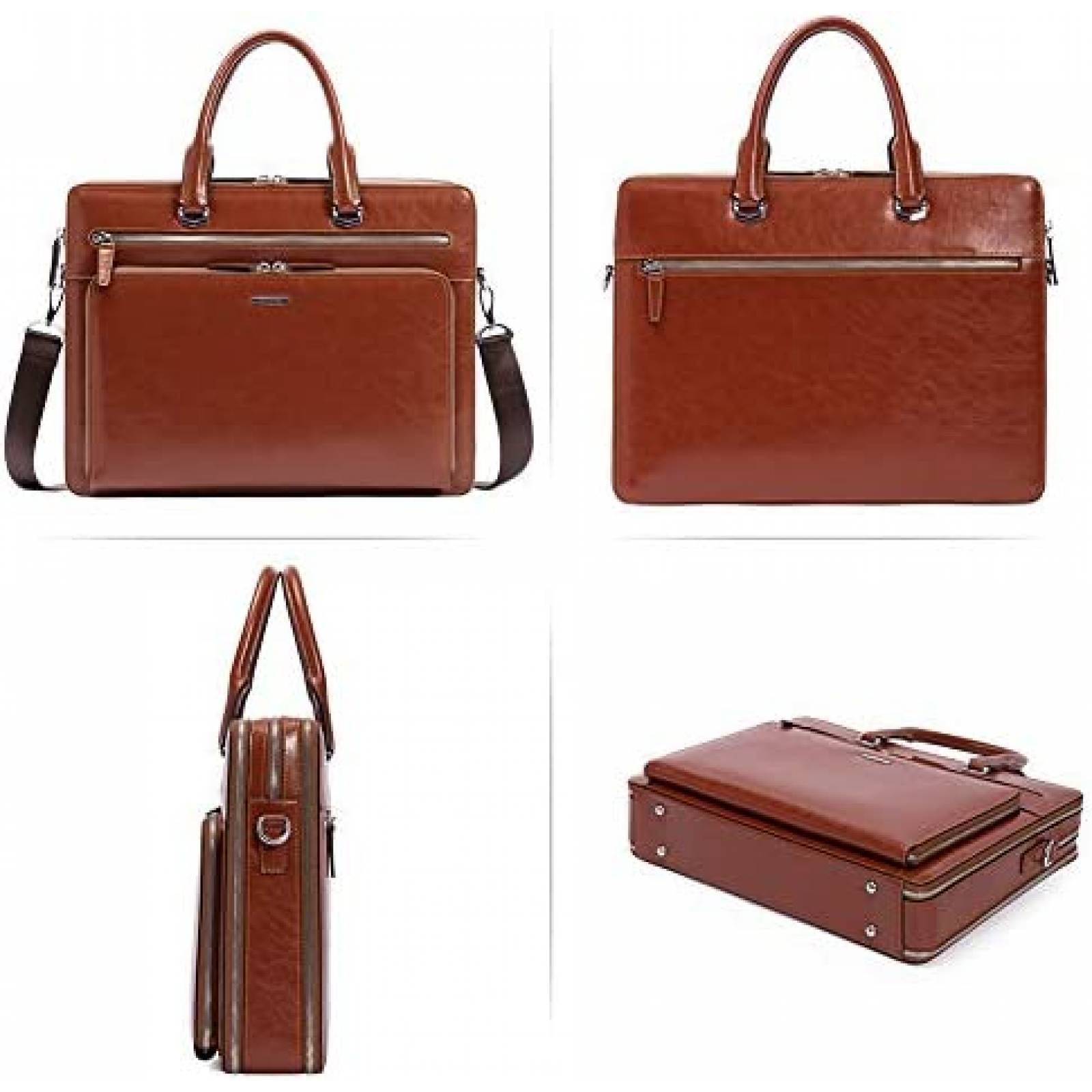 Maletin para Laptop BOSTANTEN de Piel hasta 15.6'' -Cafe