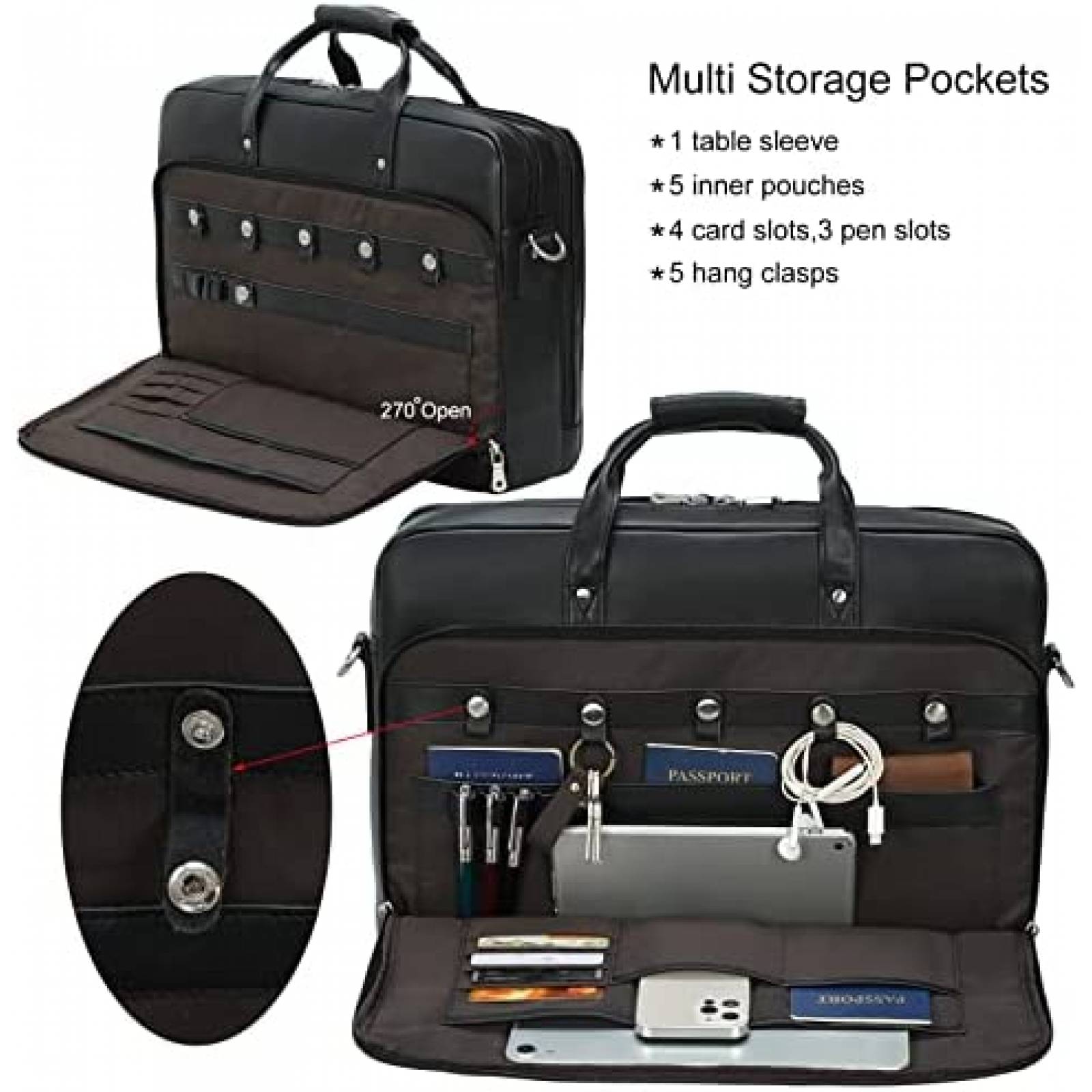 Maletin Masa Kawa De Cuero Para Hombre Laptop 17'' -Negro