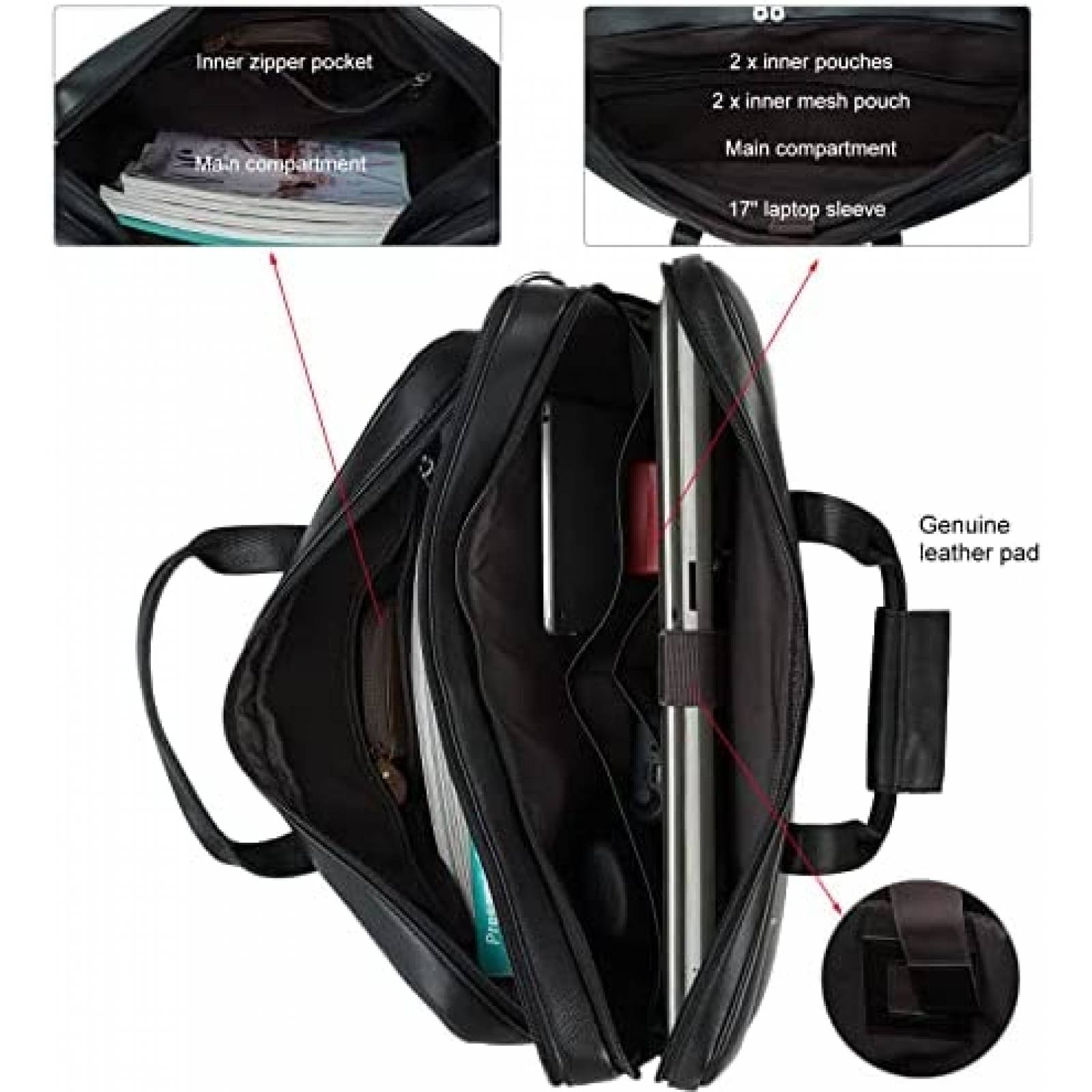 Maletin Masa Kawa De Cuero Para Hombre Laptop 17'' -Negro