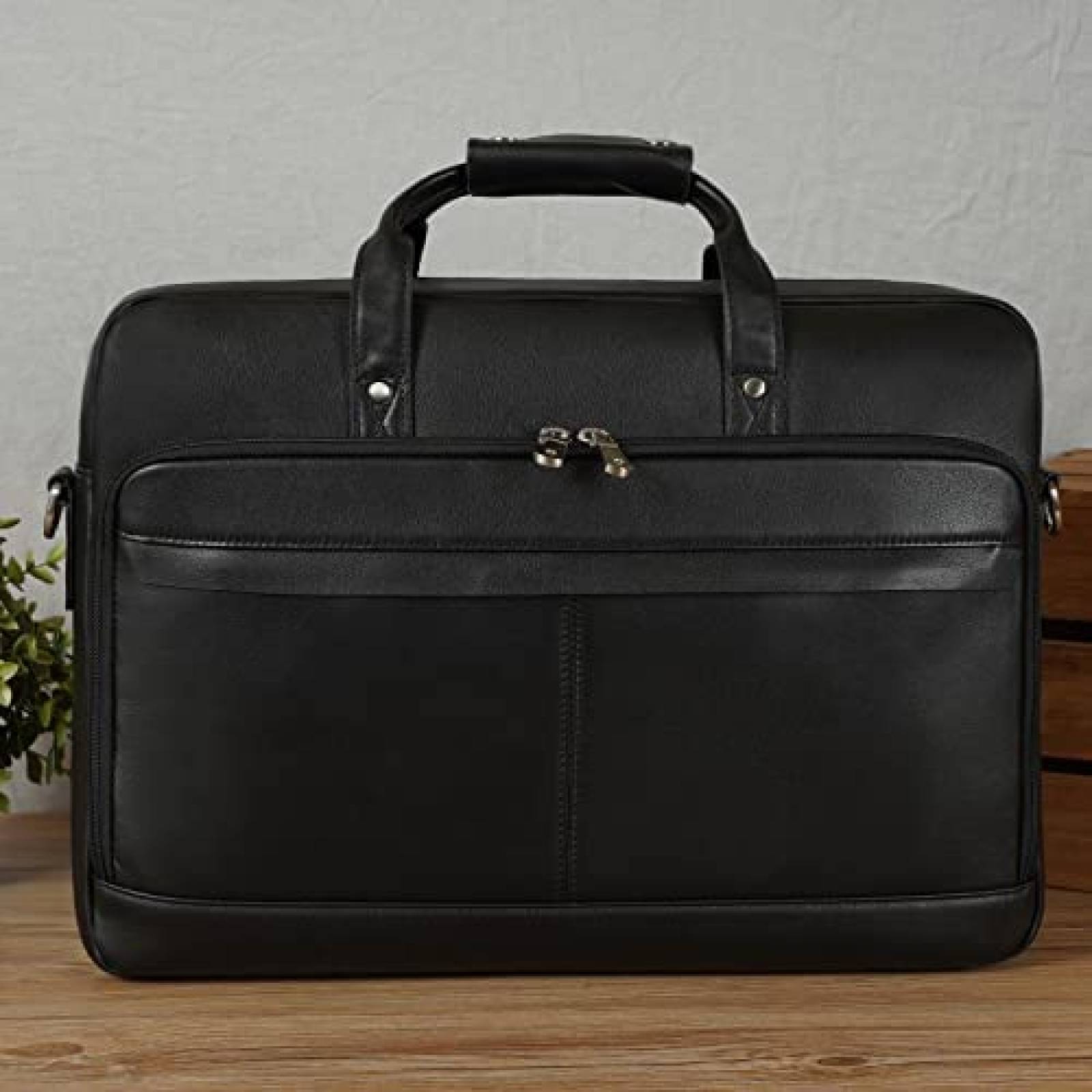 Maletin Masa Kawa De Cuero Para Hombre Laptop 17'' -Negro