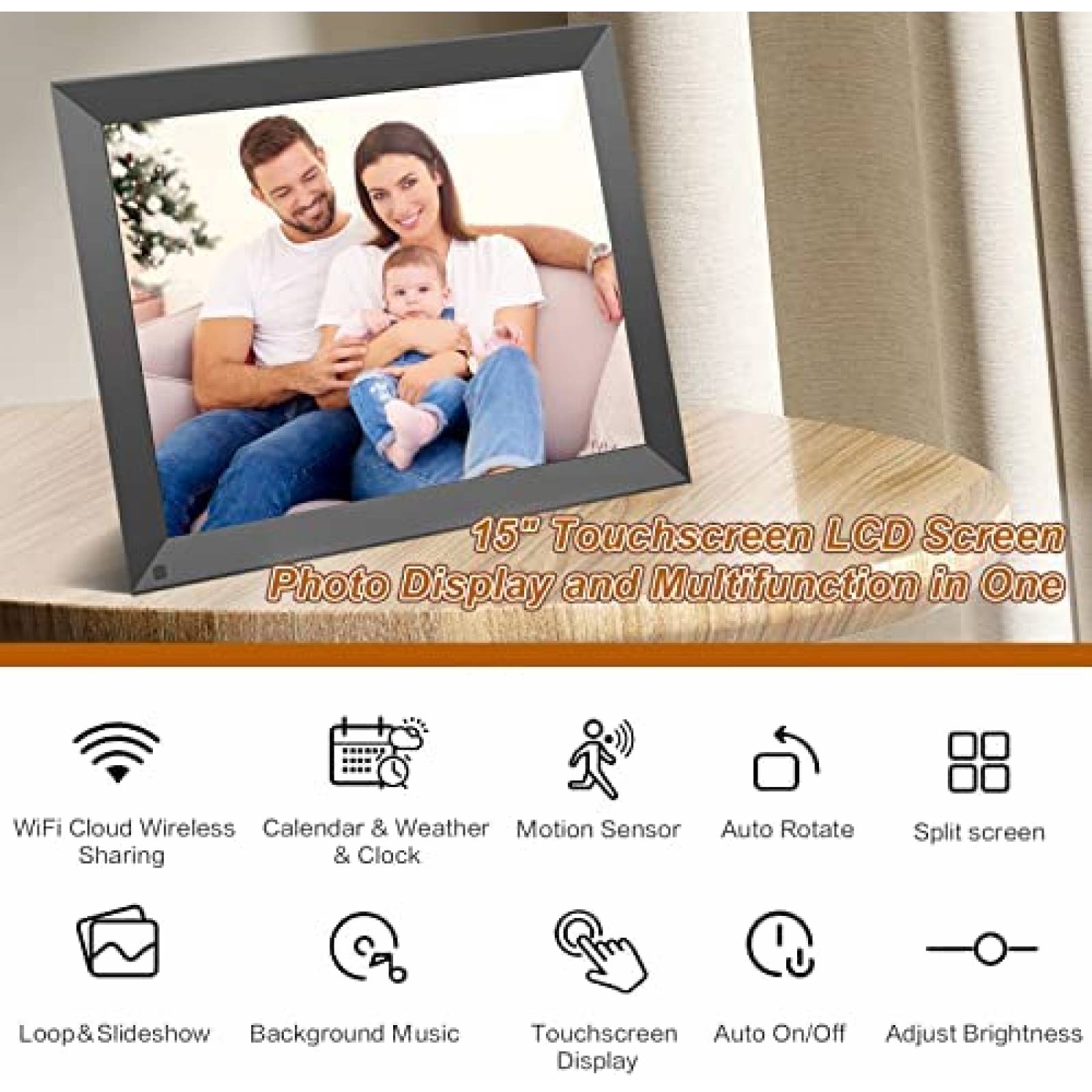 Portaretrato Digital FULLJA 15'' Touch Screen -Gris