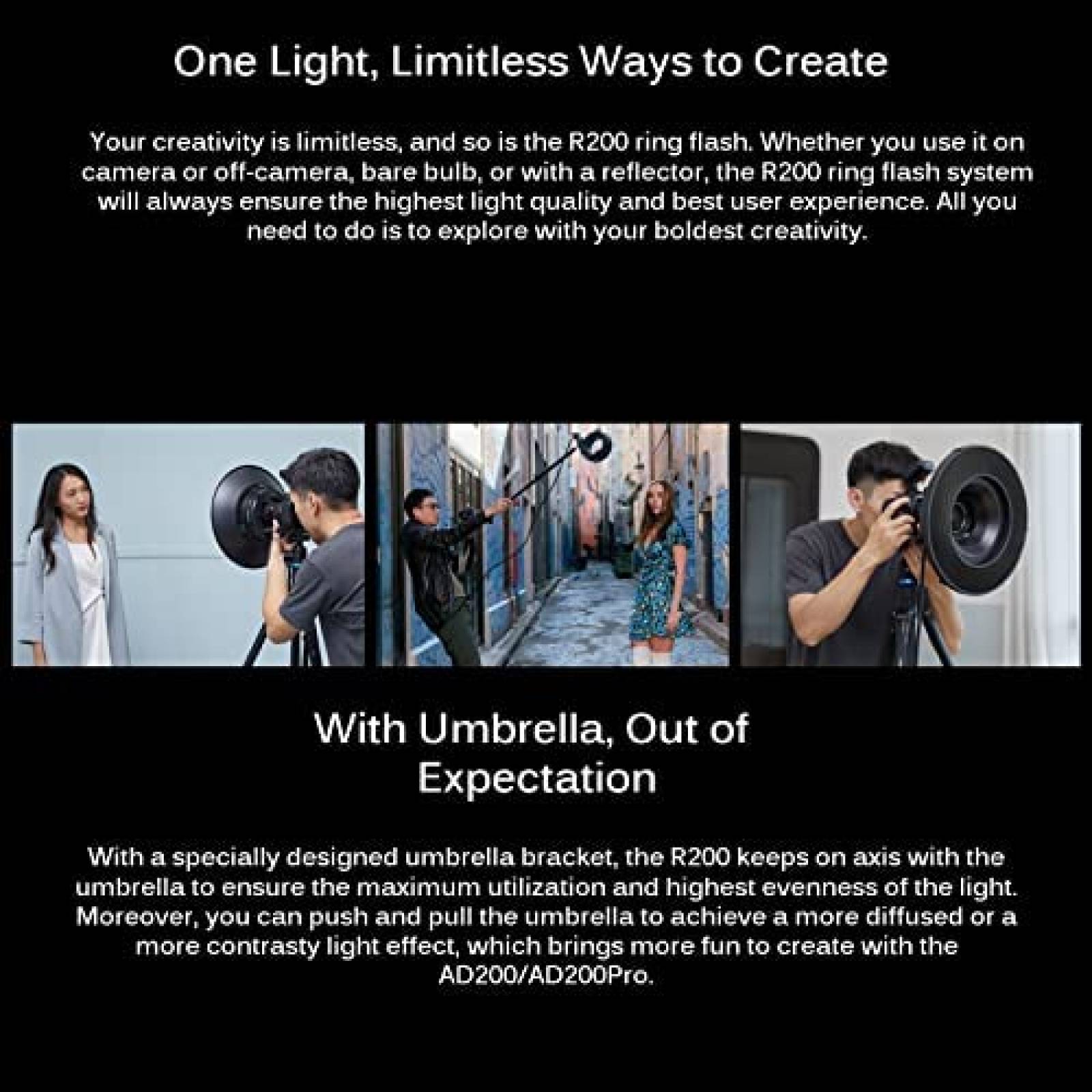 Aro de Luz para Camara Godox R200 200W con Accesorios -Negro