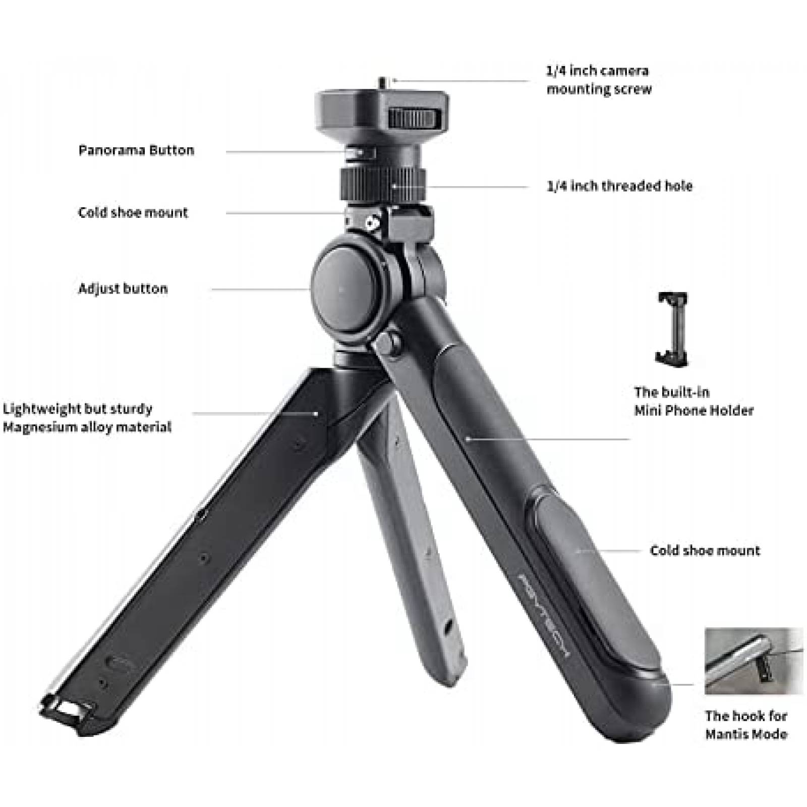 Mini tripie Pgytech Mantispod para Camara Smartphone -Negro