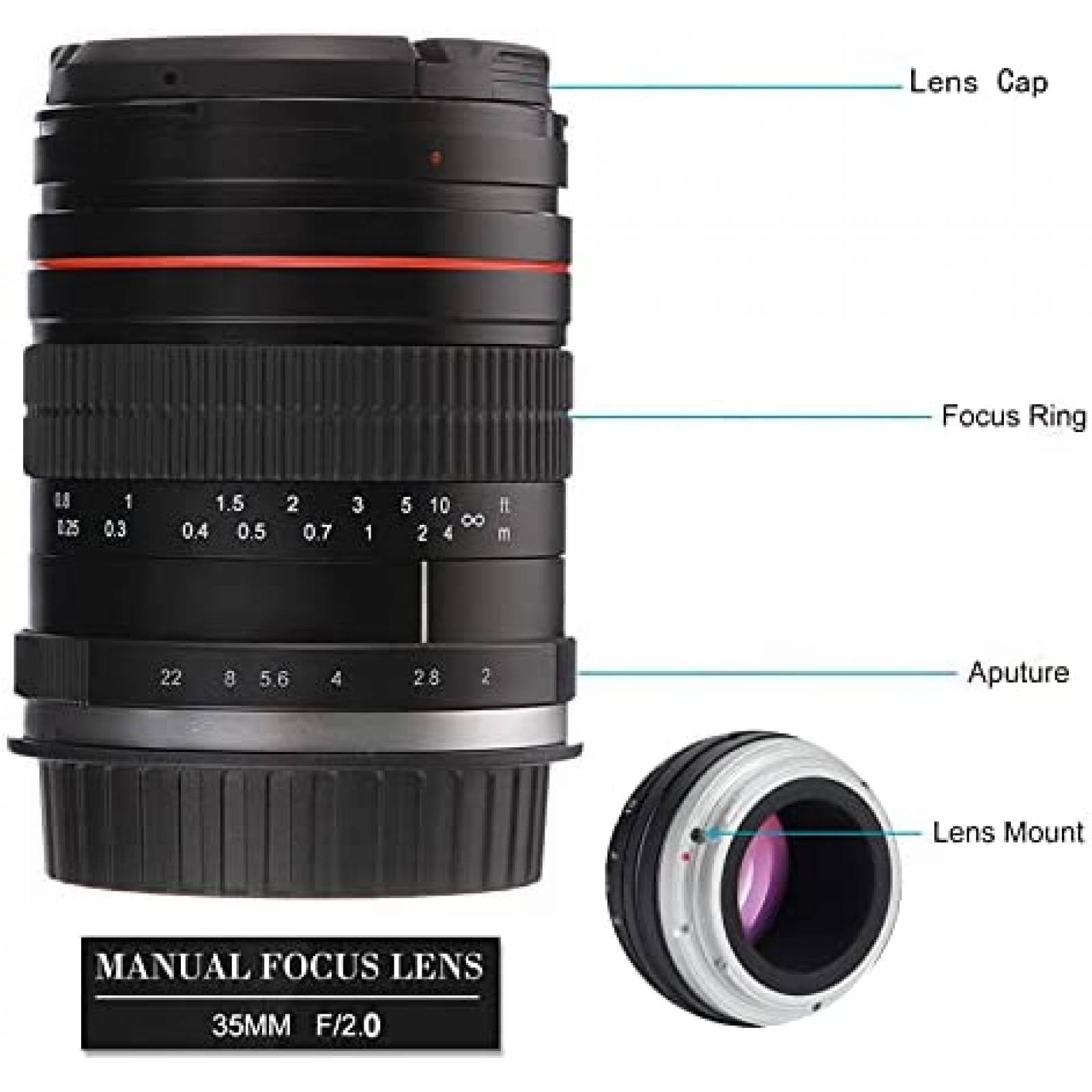 Lente JINTU 35mm f/2.0 MF Enfoque Manual Nikon D780 D850 D90
