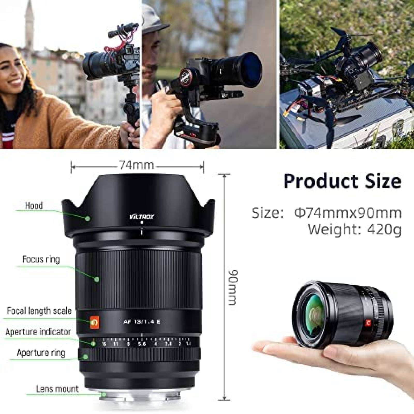 Lente de Camara Viltrox 13mm F1.4 f/1.4 Montaje E -Negro