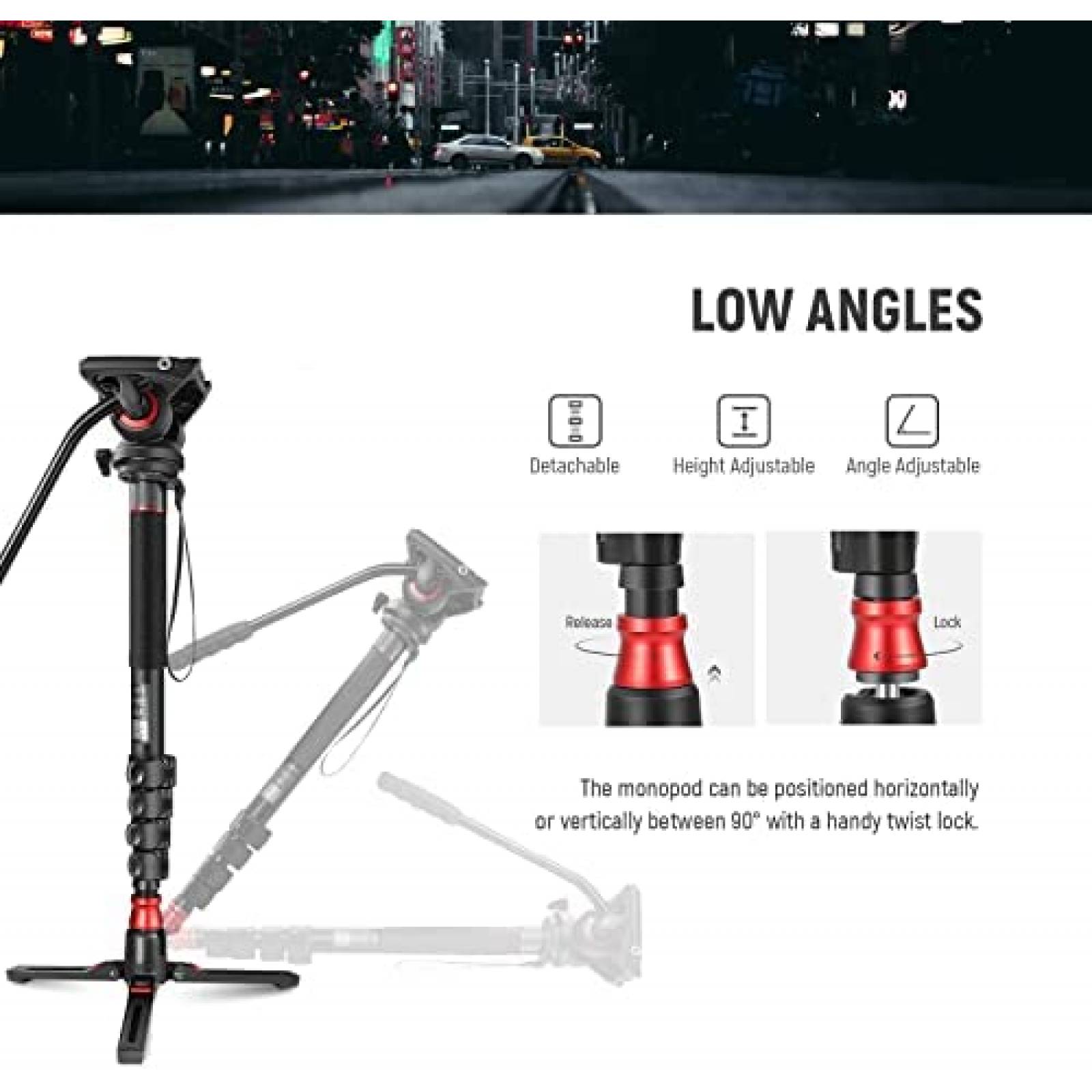 Soporte Para Camara NEEWER Monopod Con Pie 70.5'' -Negro