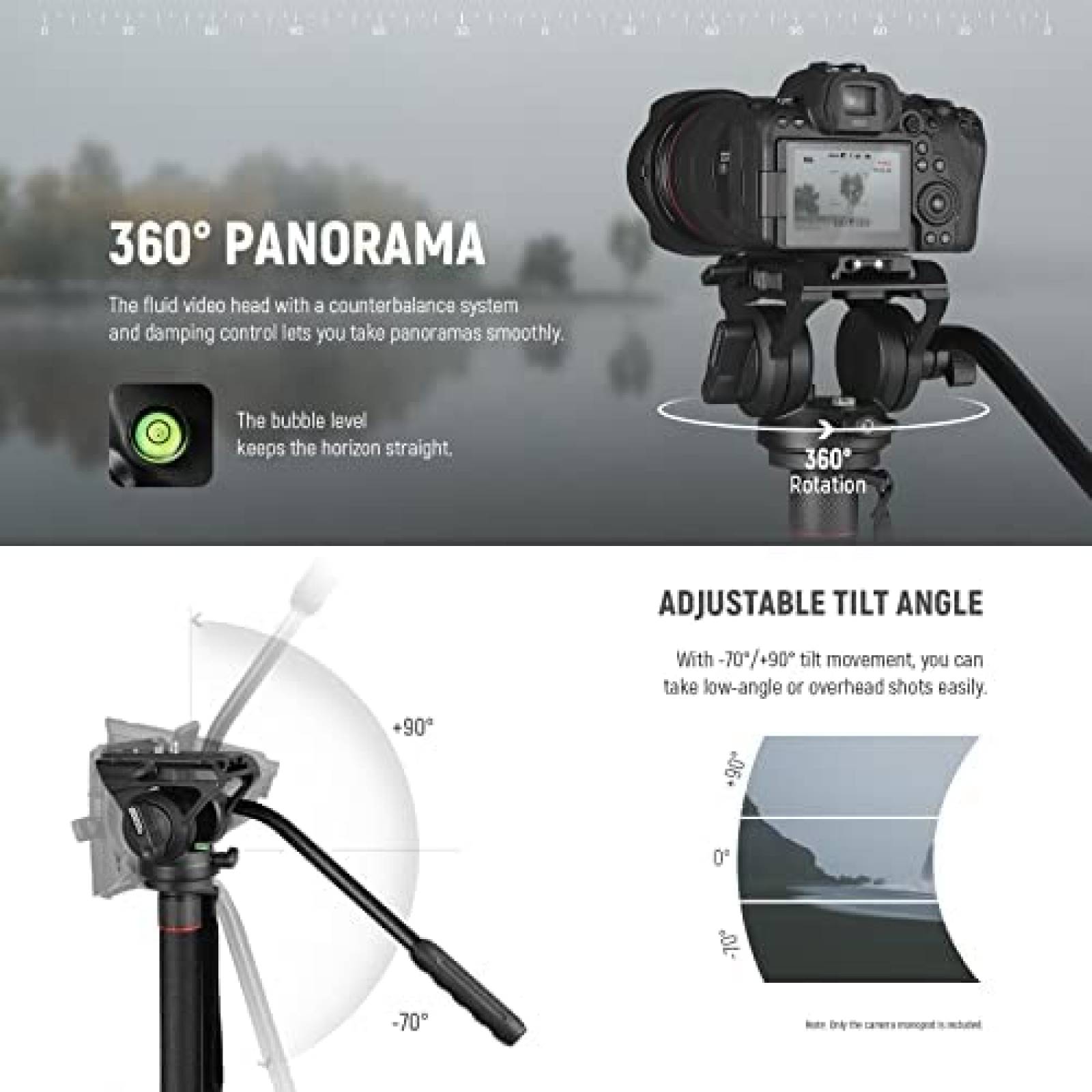 Soporte Para Camara NEEWER Monopod Con Pie 70.5'' -Negro