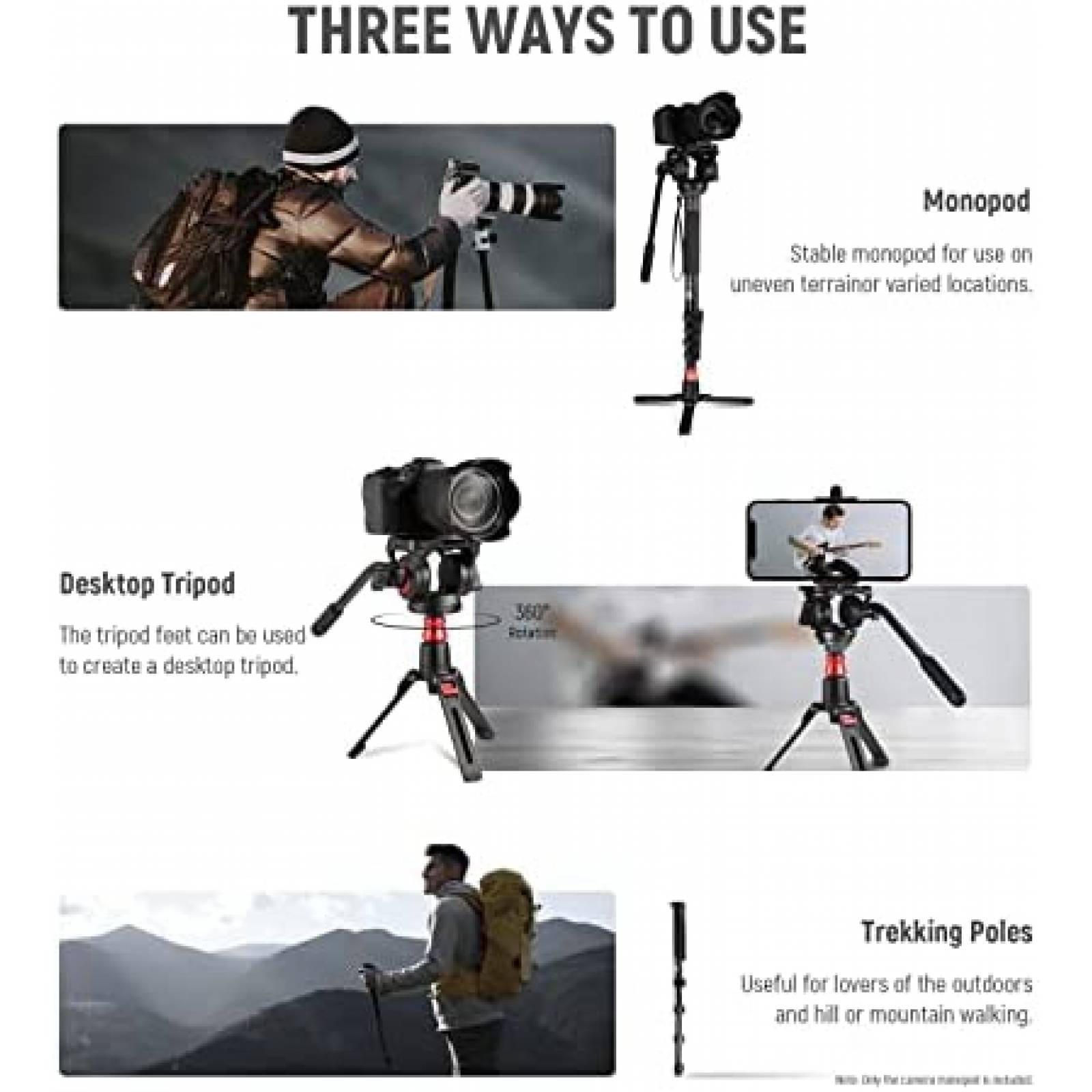 Soporte Para Camara NEEWER Monopod Con Pie 70.5'' -Negro