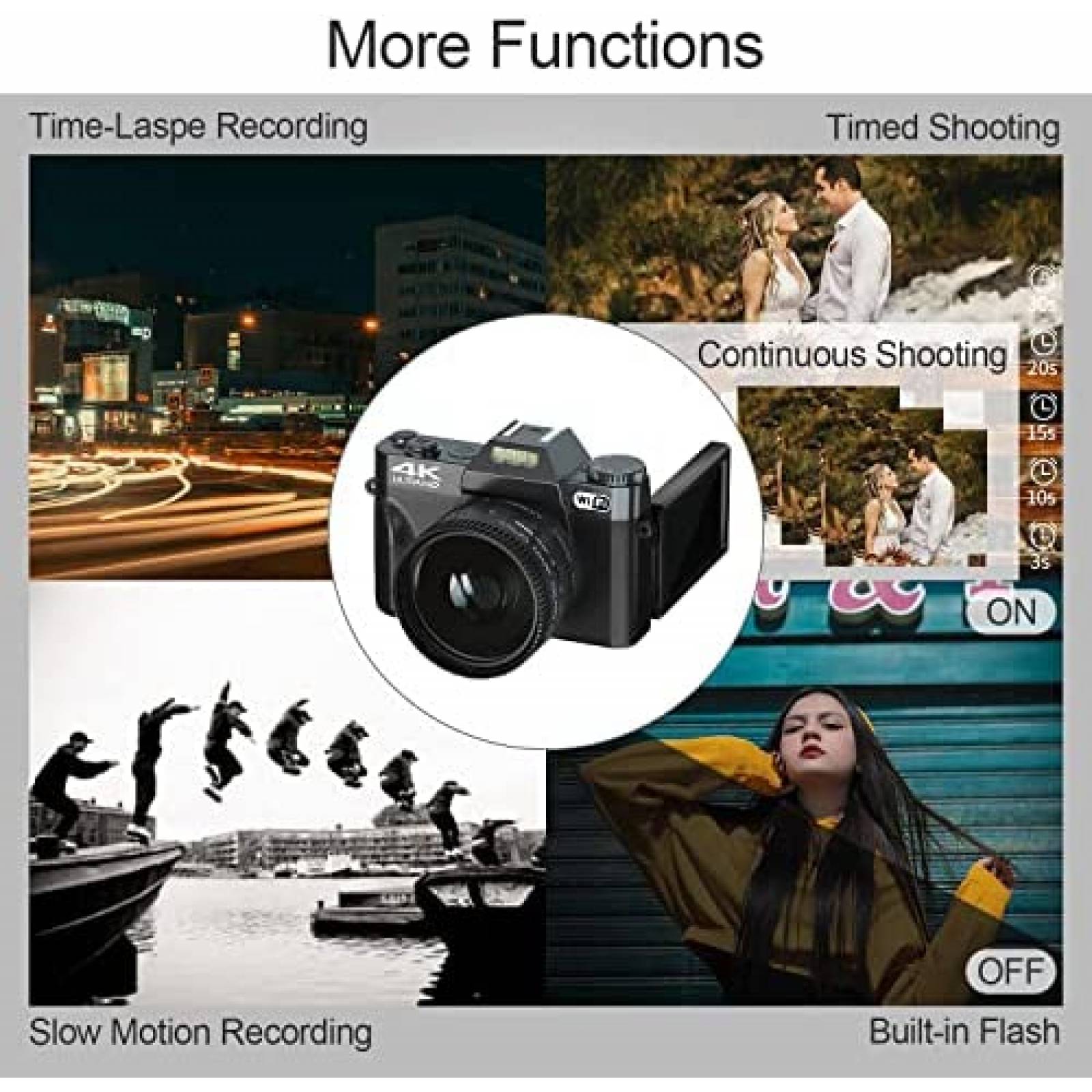 Camara Digital VJIANGER 4K 48MP Vlogging 16x Zoom -Negro