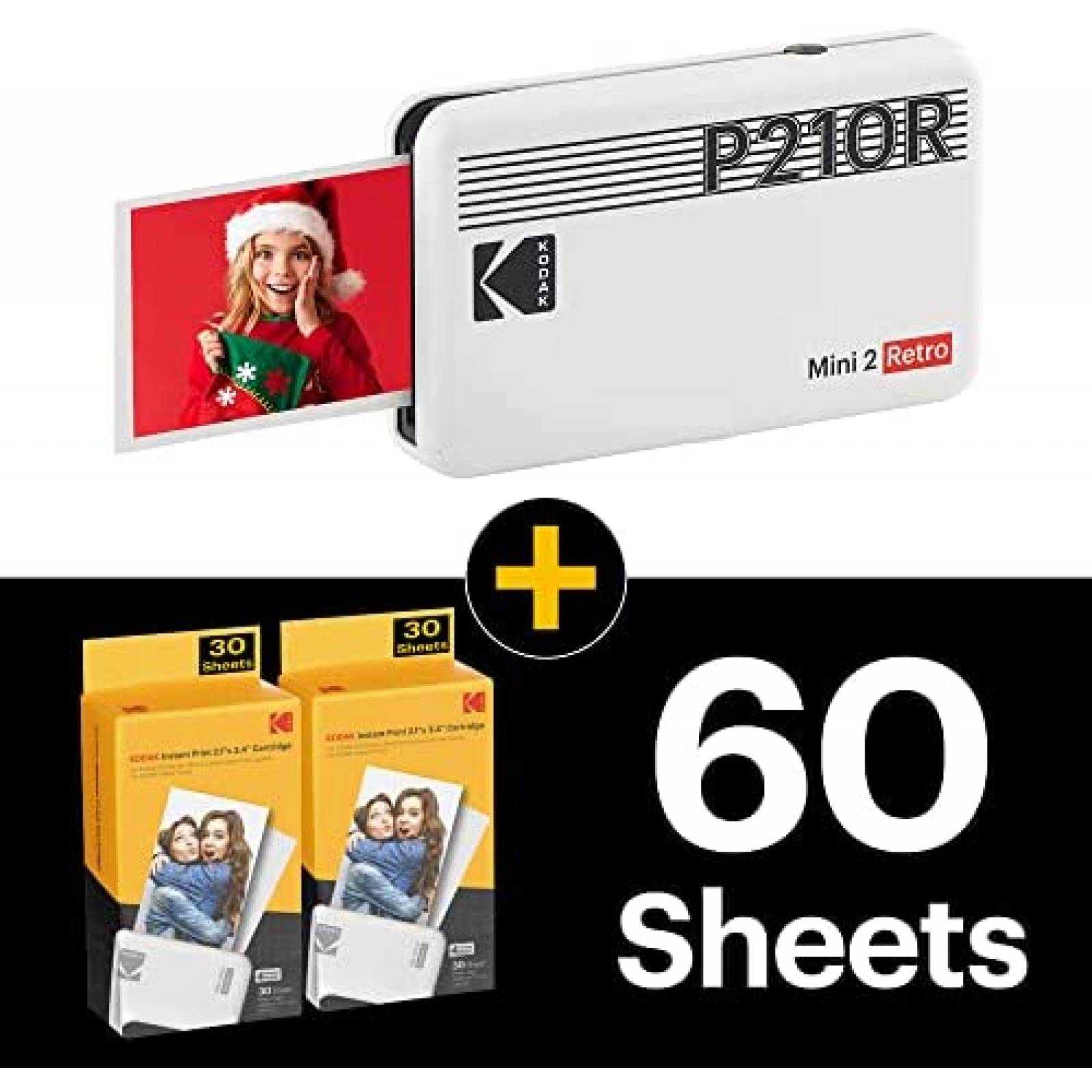 Impresora de Fotos KODAK Mini 2 Retro Incluye 60 Hojas -Bco