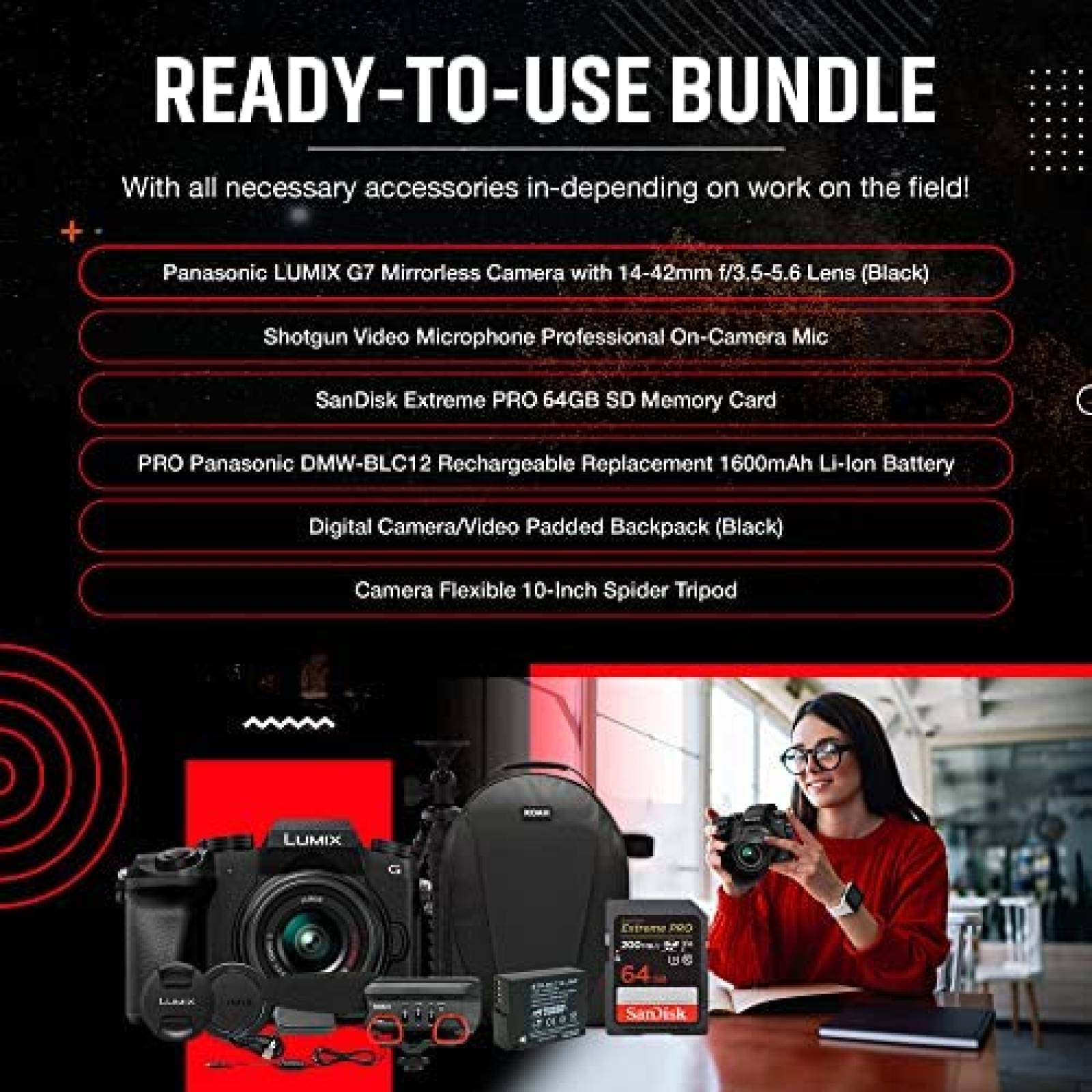 Camara Digital Panasonic LUMIX G7 Con Accesorios -Negro