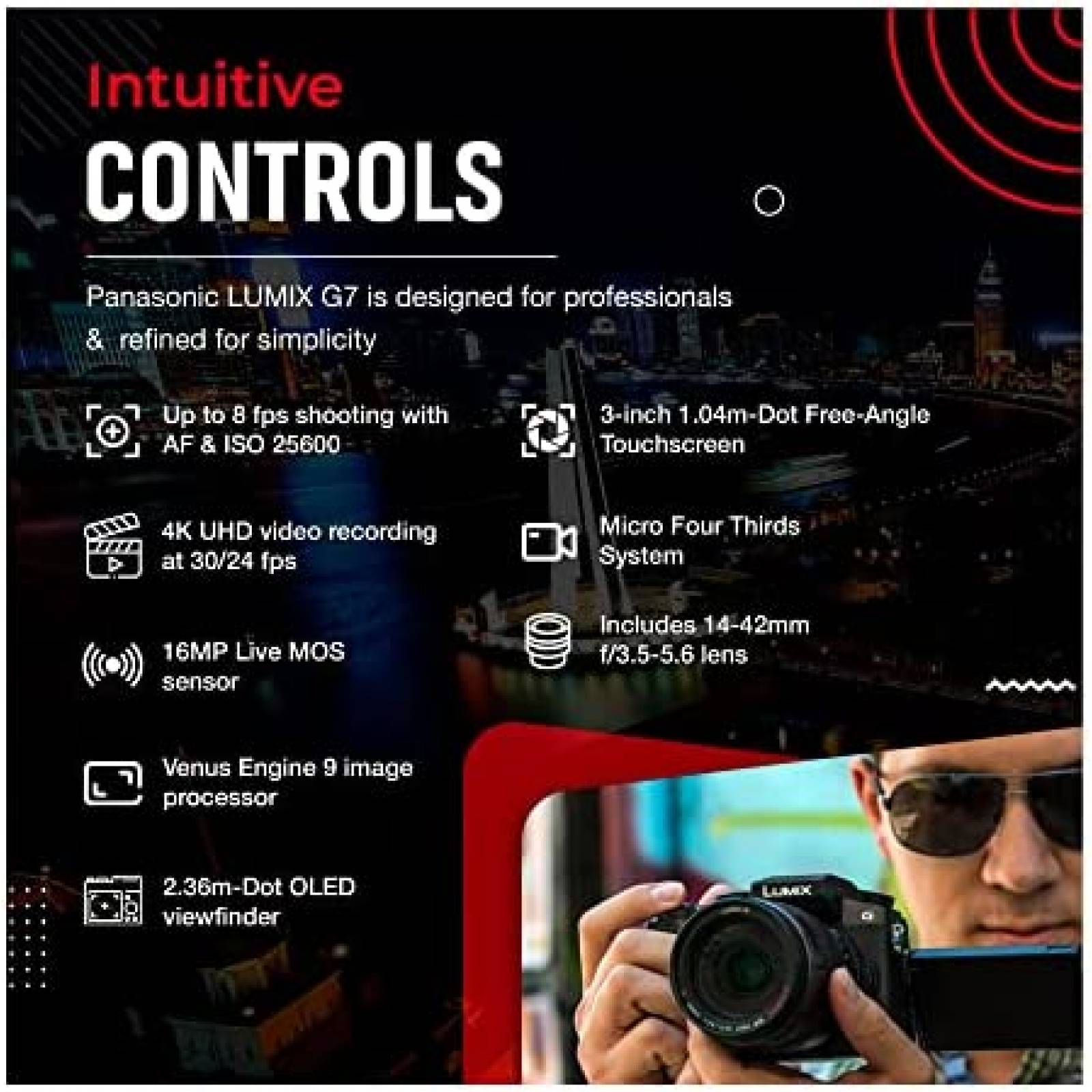 Camara Digital Panasonic LUMIX G7 Con Accesorios -Negro