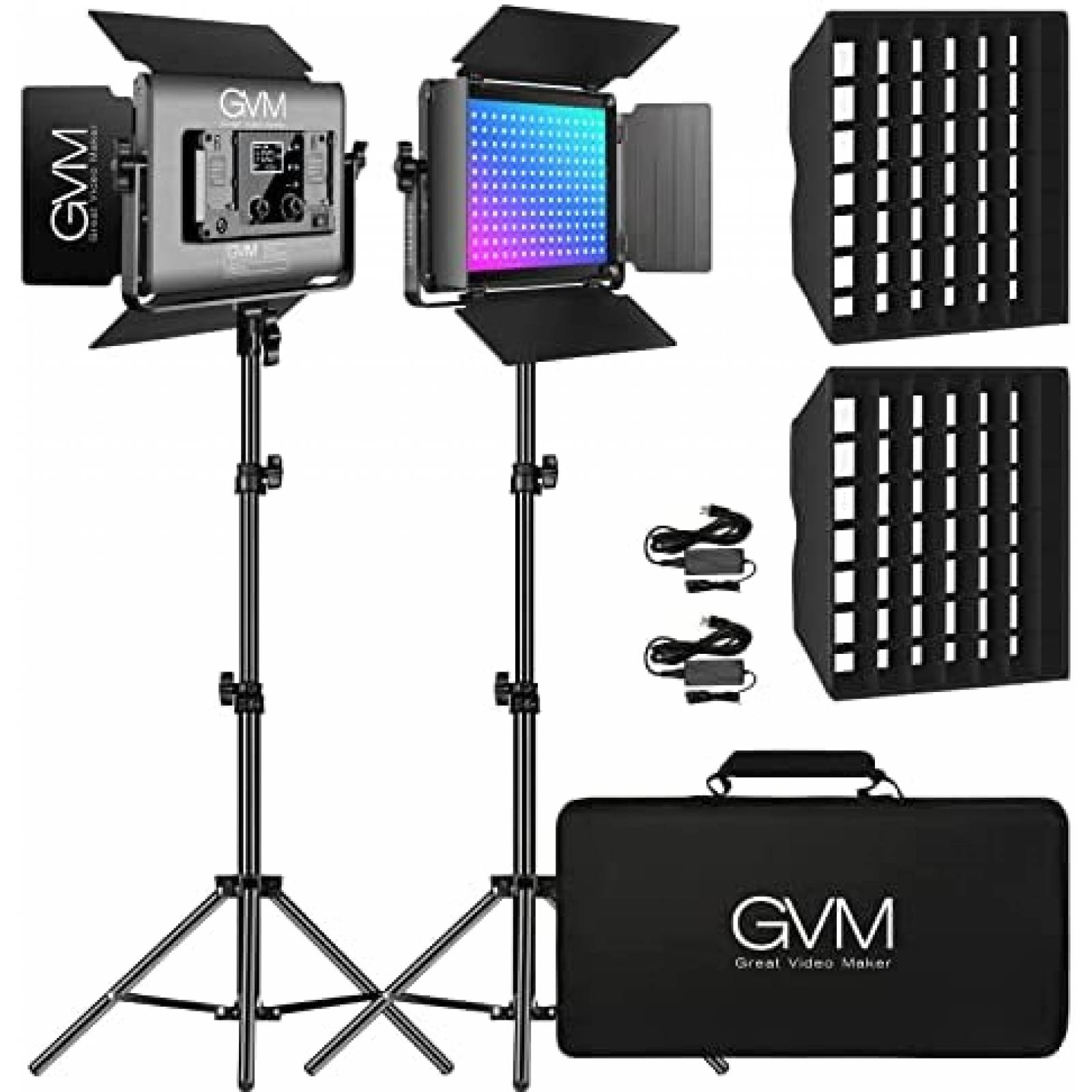 Kit De Iluminacion Fotografica GVM LED Con Caja De Luz Negro