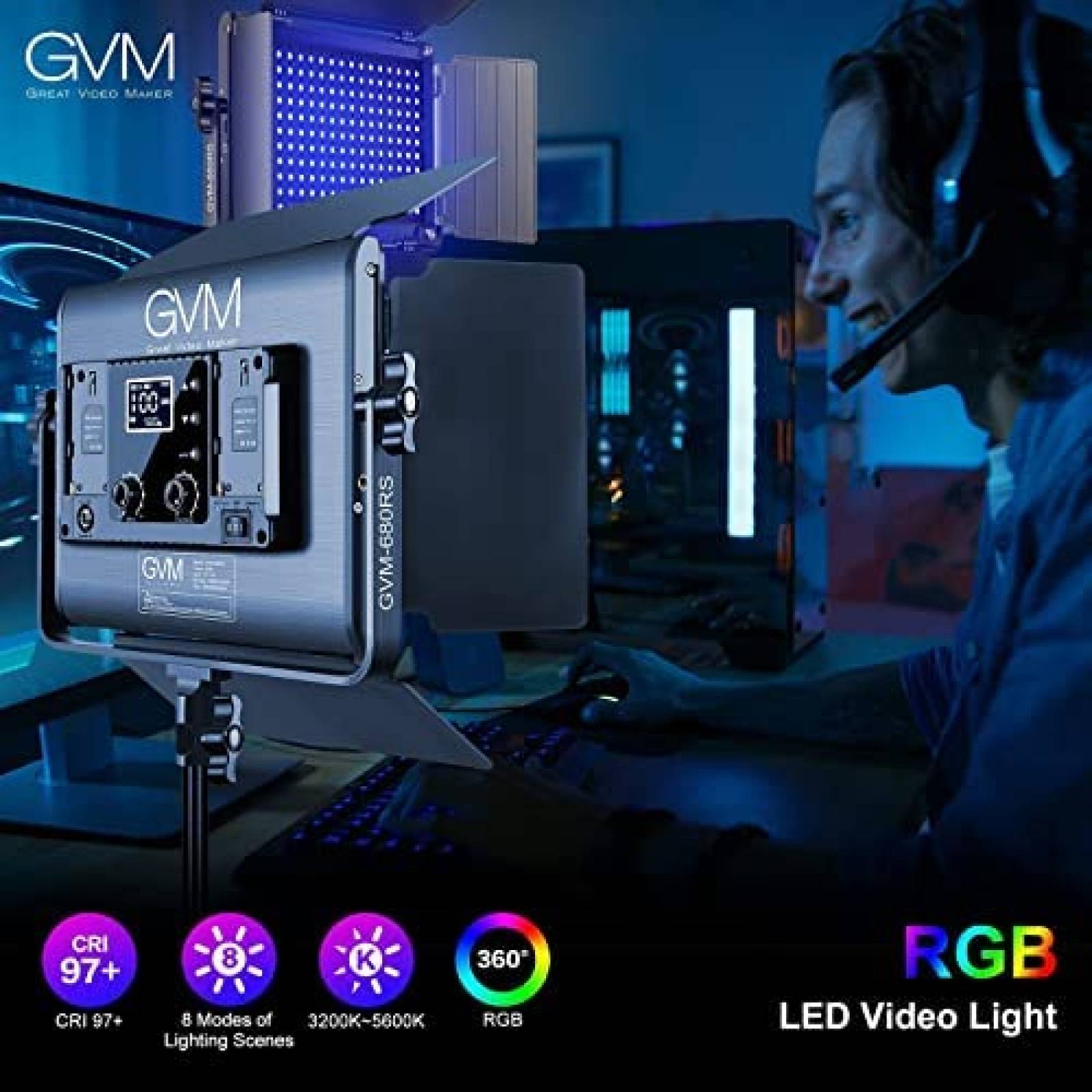 Kit De Iluminacion Fotografica GVM LED Con Caja De Luz Negro