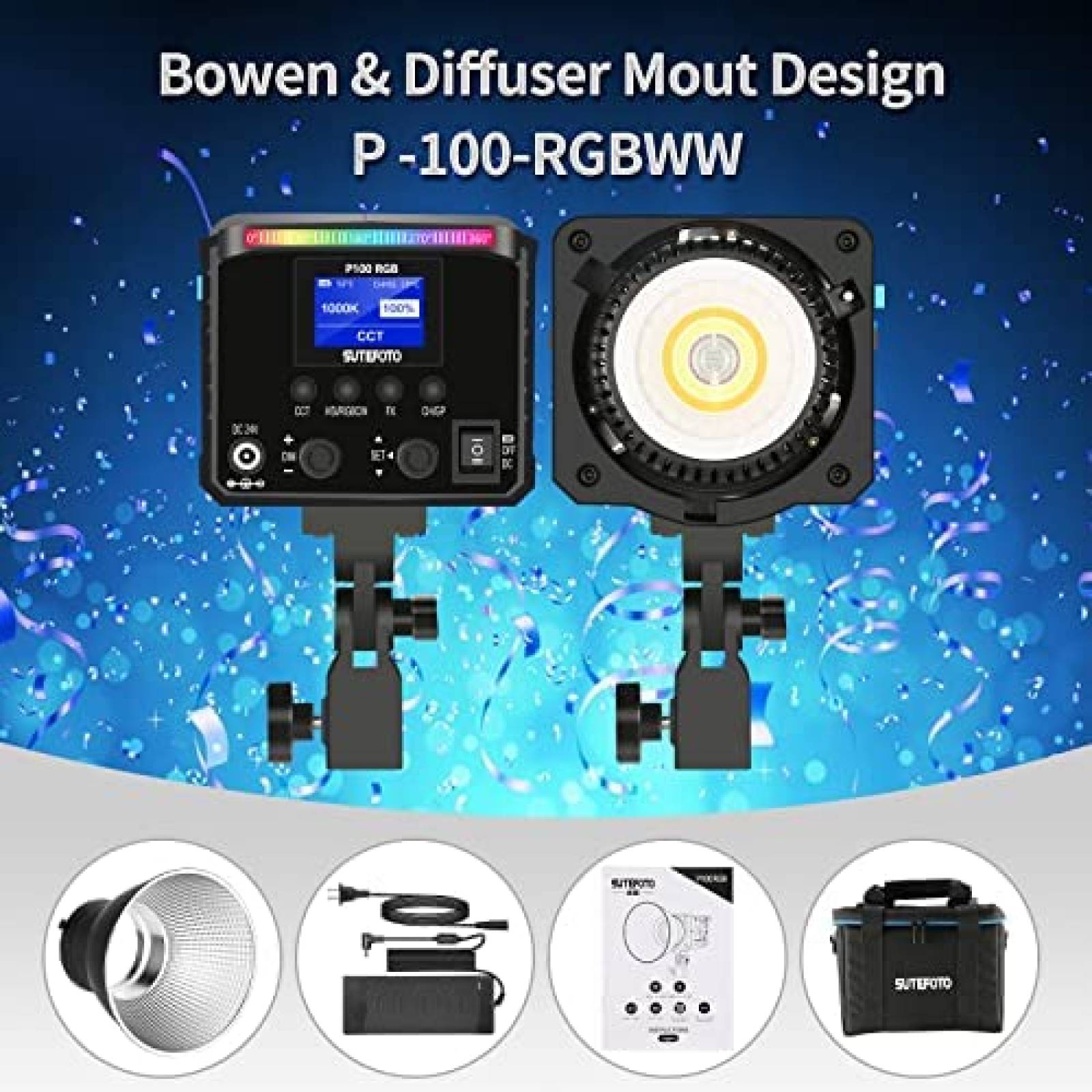 Luz de Video/Fotografia Continua SUTEFOTO LED RGB 100W Negro