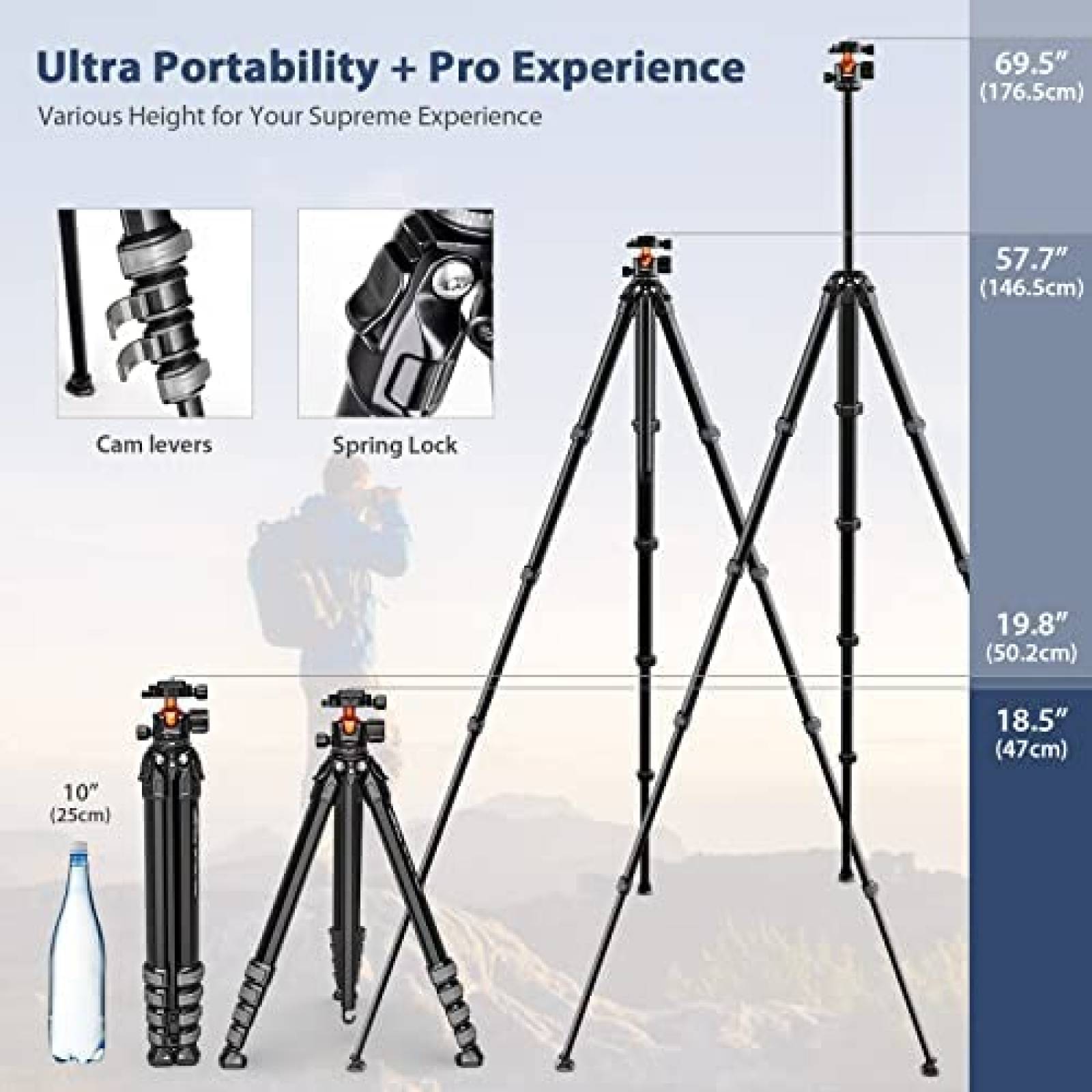 Tripie para Camara GEEKOTO 77" Ajustable Ligero para Viaje