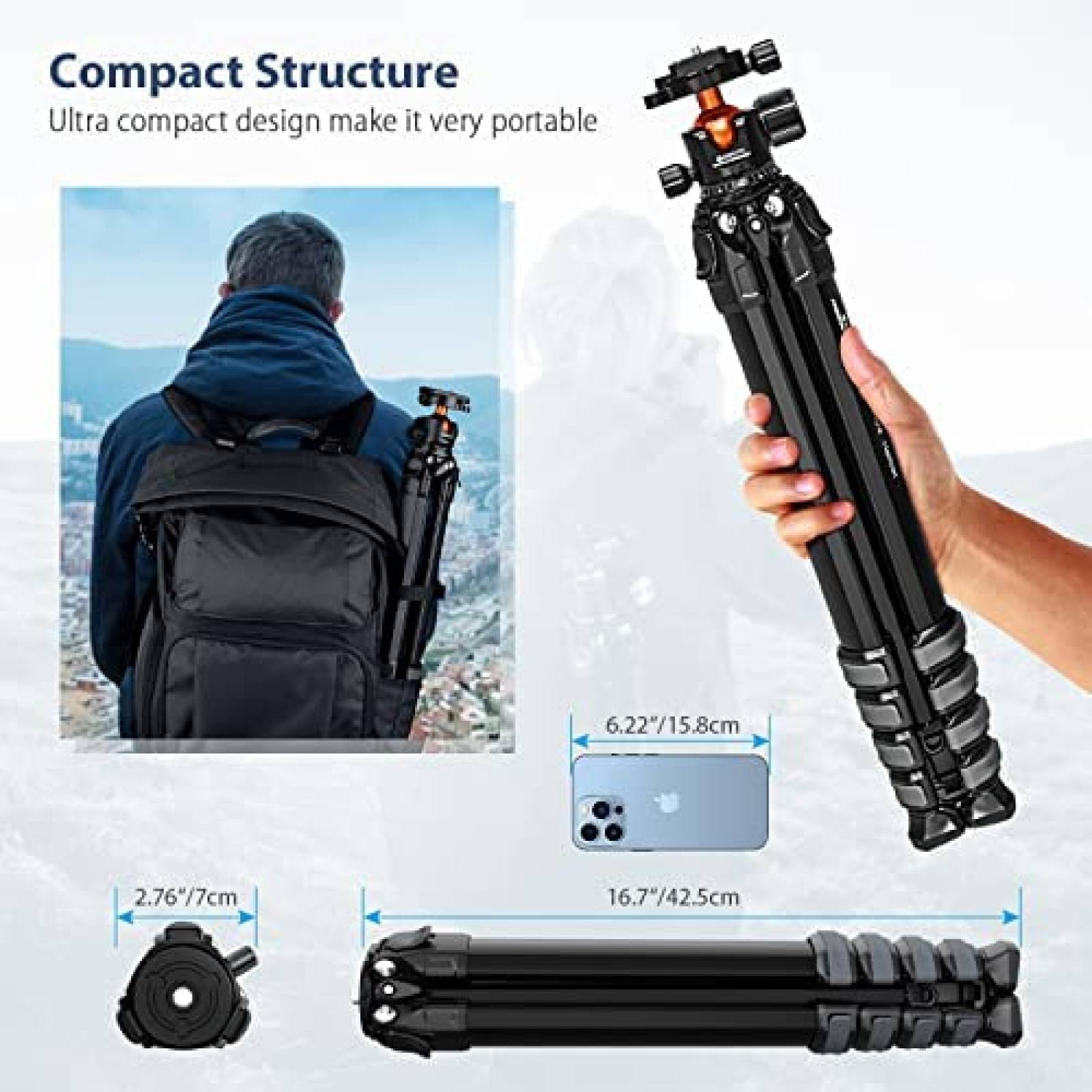 Tripie para Camara GEEKOTO 77" Ajustable Ligero para Viaje