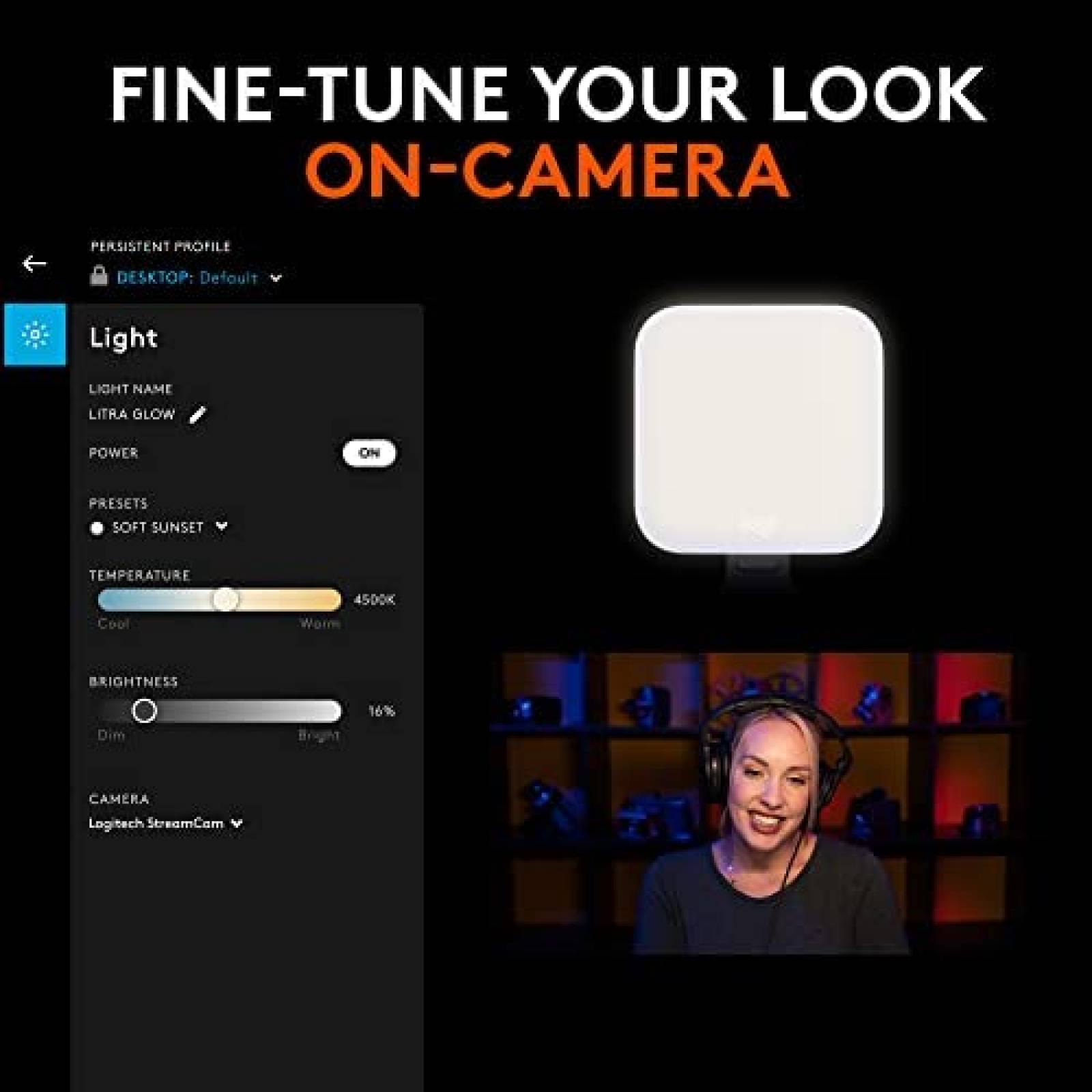 Camara Web Logitech Litra Glow Plus 1080p 60 fps + Luz LED
