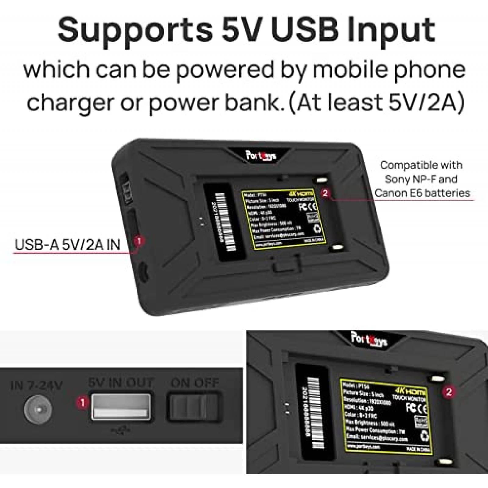 Monitor de Campo para Camara Portkeys PT5 II Tactil DSLR