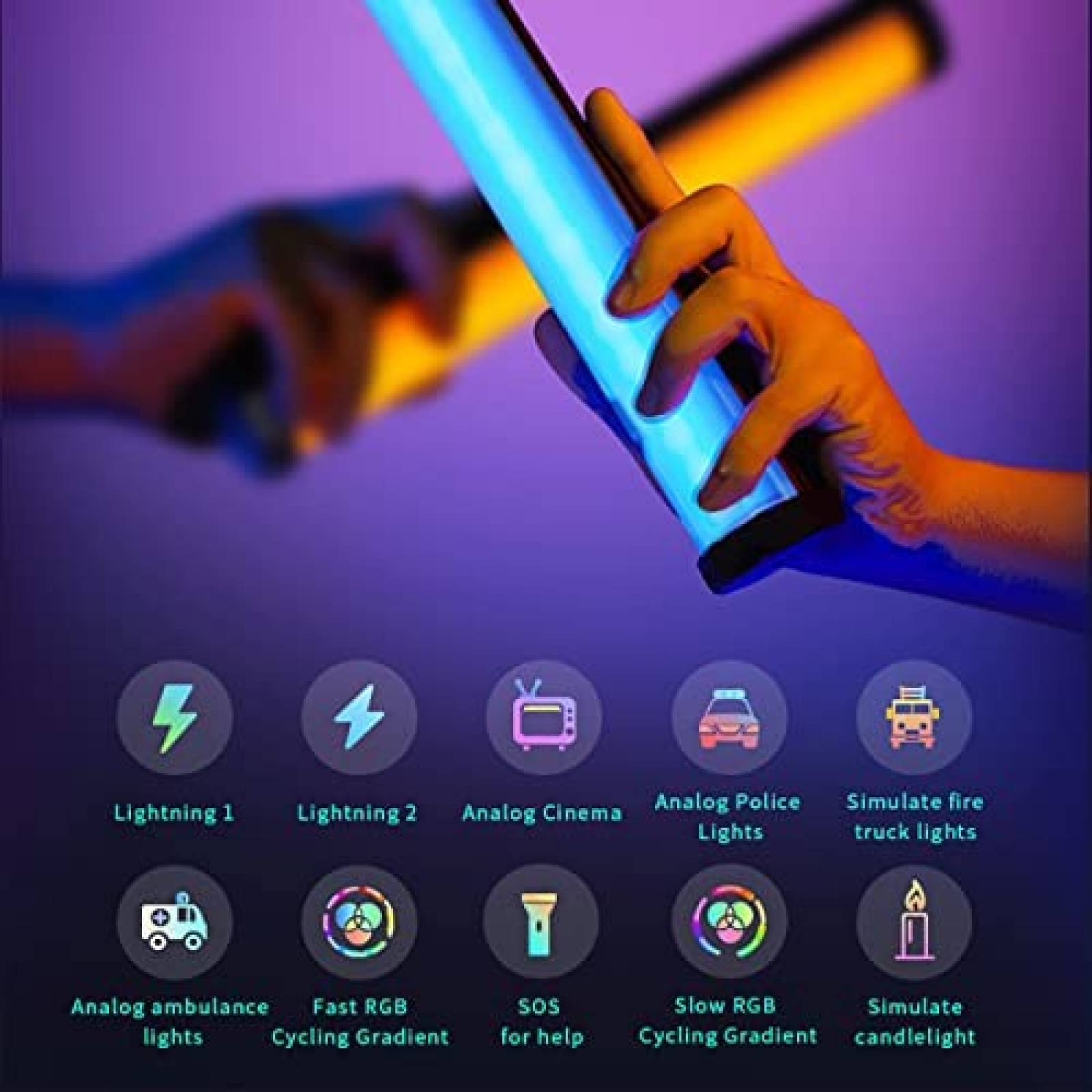 Barra de Luz LED RGB Pixel 18W 22.83" Recargable Bluetooth