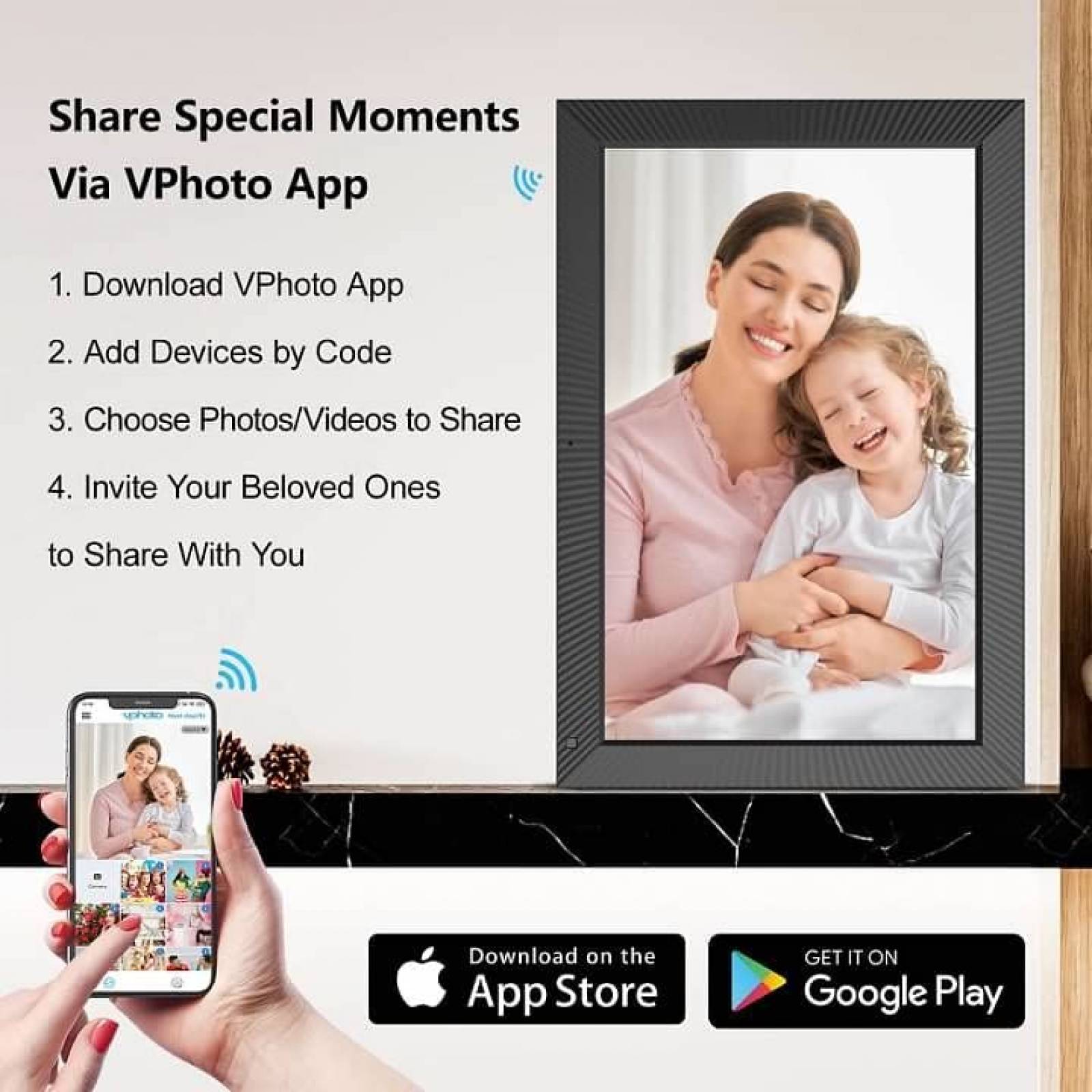 Portaretrato Digital FULLJA 19" 1024 x 768 WiFi 32 GB -Negro