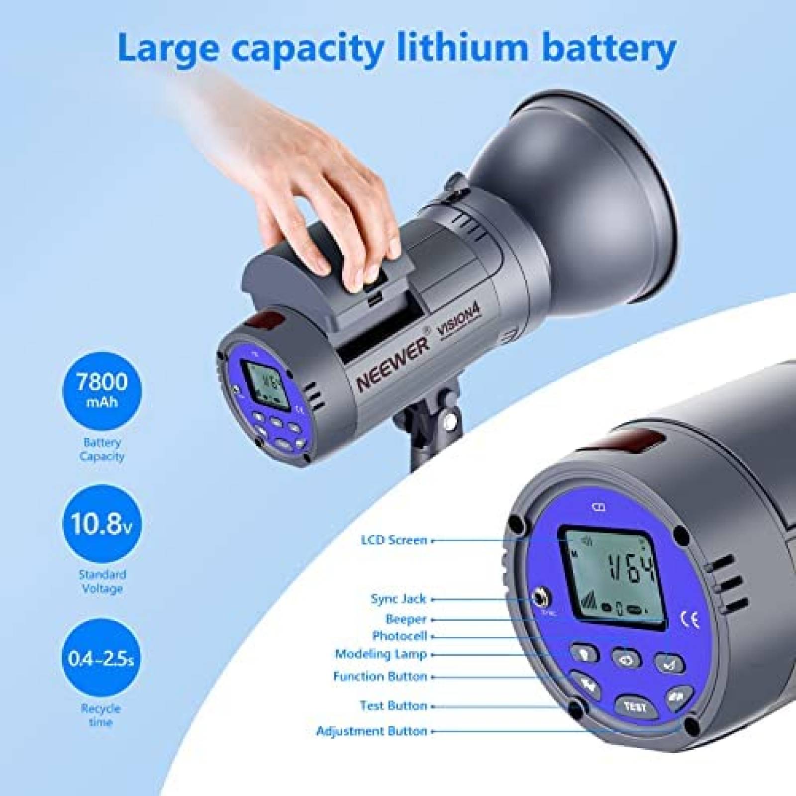 Flash Estroboscopico Neewer Vision 4 300W GN60 2.4G -Negro