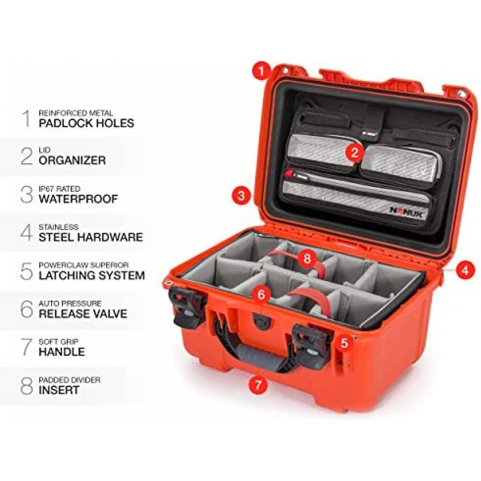 Estuche Nanuk 918 Resistente al Agua con Separador -Naranja