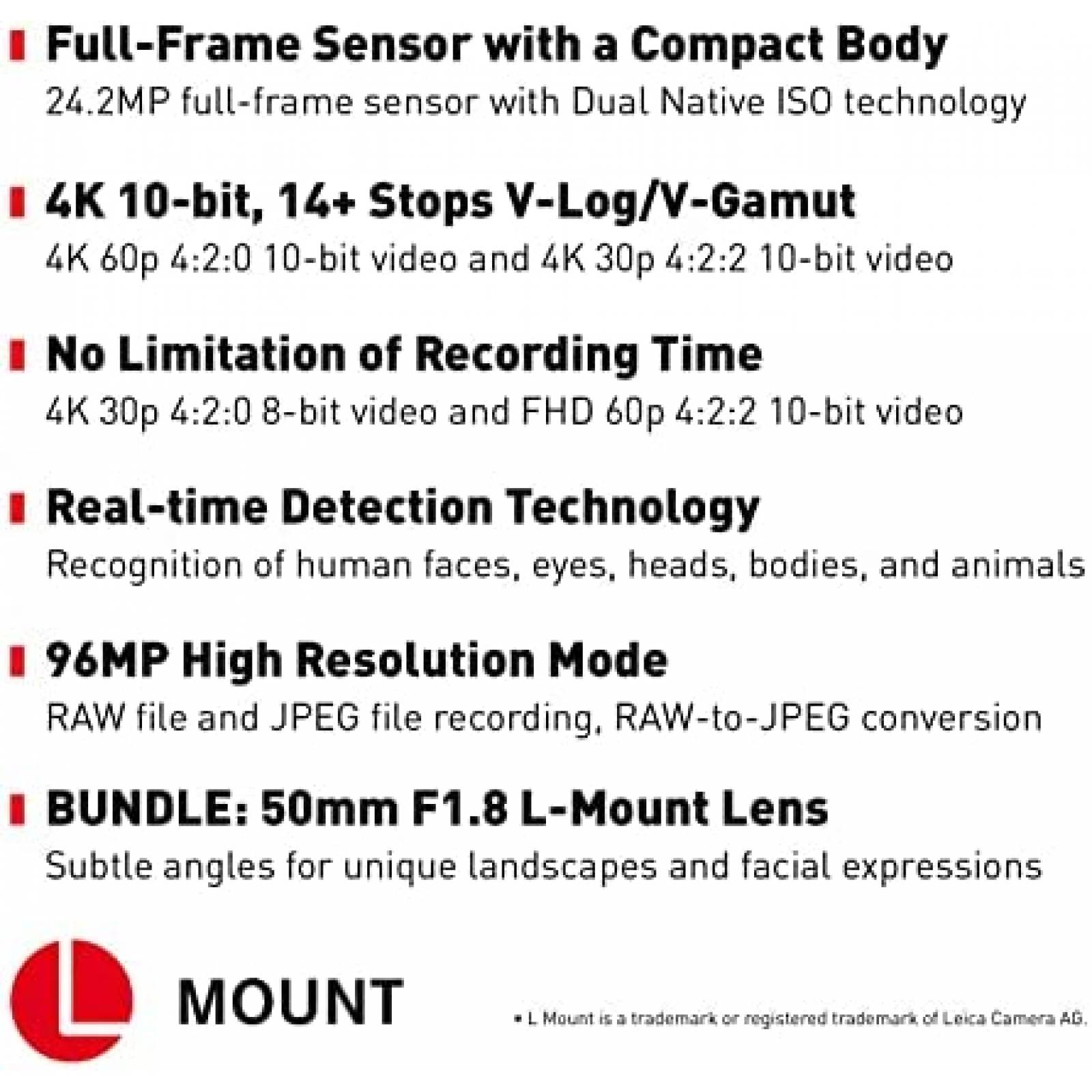 Camara Panasonic LUMIX S5 con Lente LUMIX S 50mm F1.8 -Negro